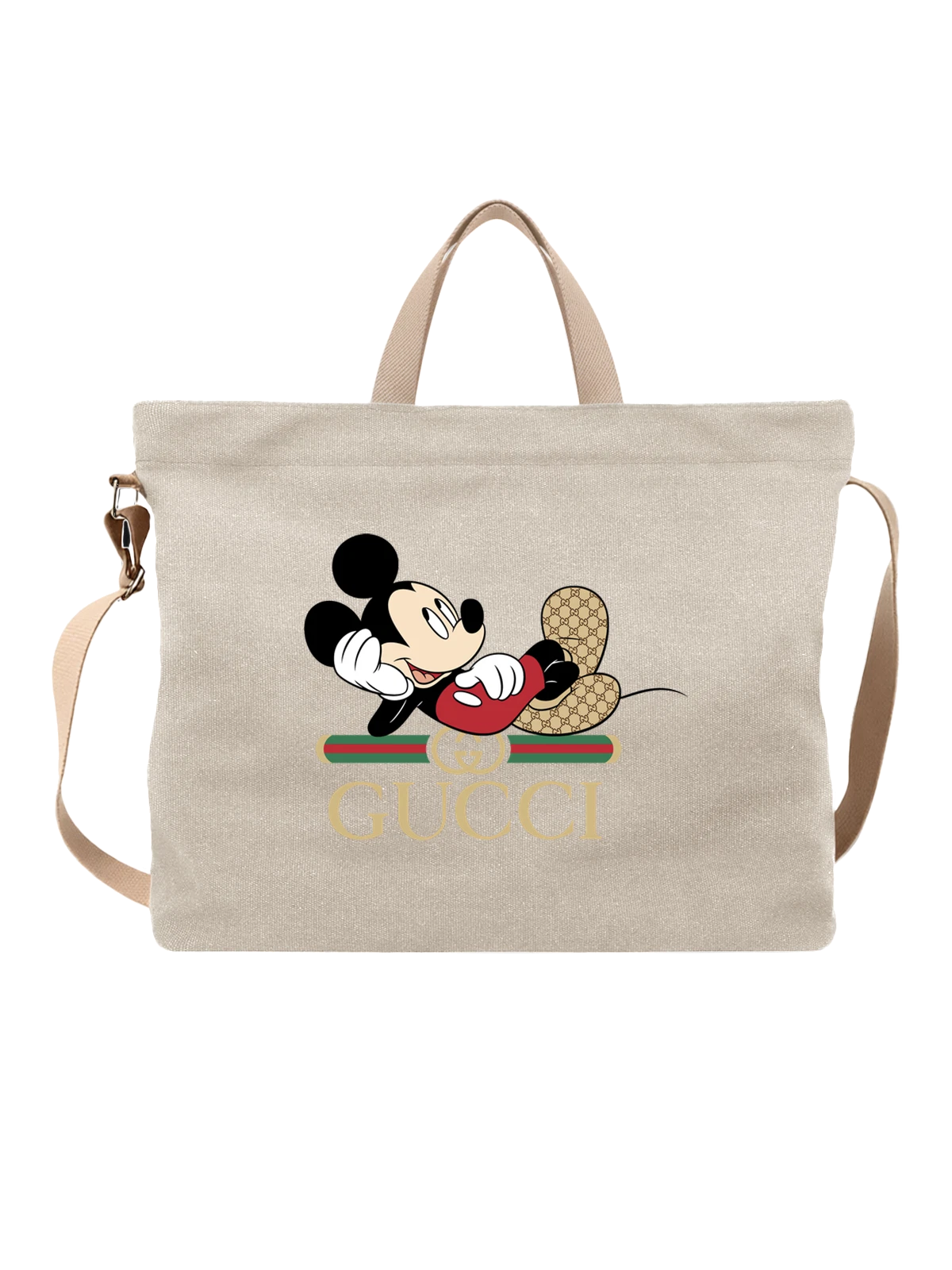 Сумка бежевая с принтом Микки Маус Gucci с логотипом Disney — мультяшный герой — Бежевая, фото 1
