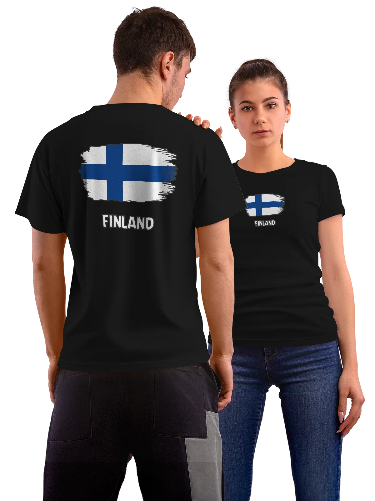 Футболка с флагом Финляндия Finland чёрная с принтом на спине — национальная символика — Чёрная, фото 1