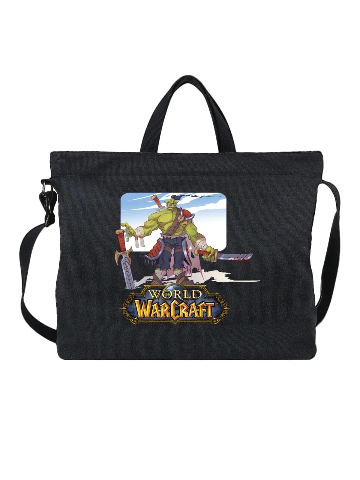 Сумка чёрная с принтом Орк воин World of Warcraft — меч — Чёрная, фото 1