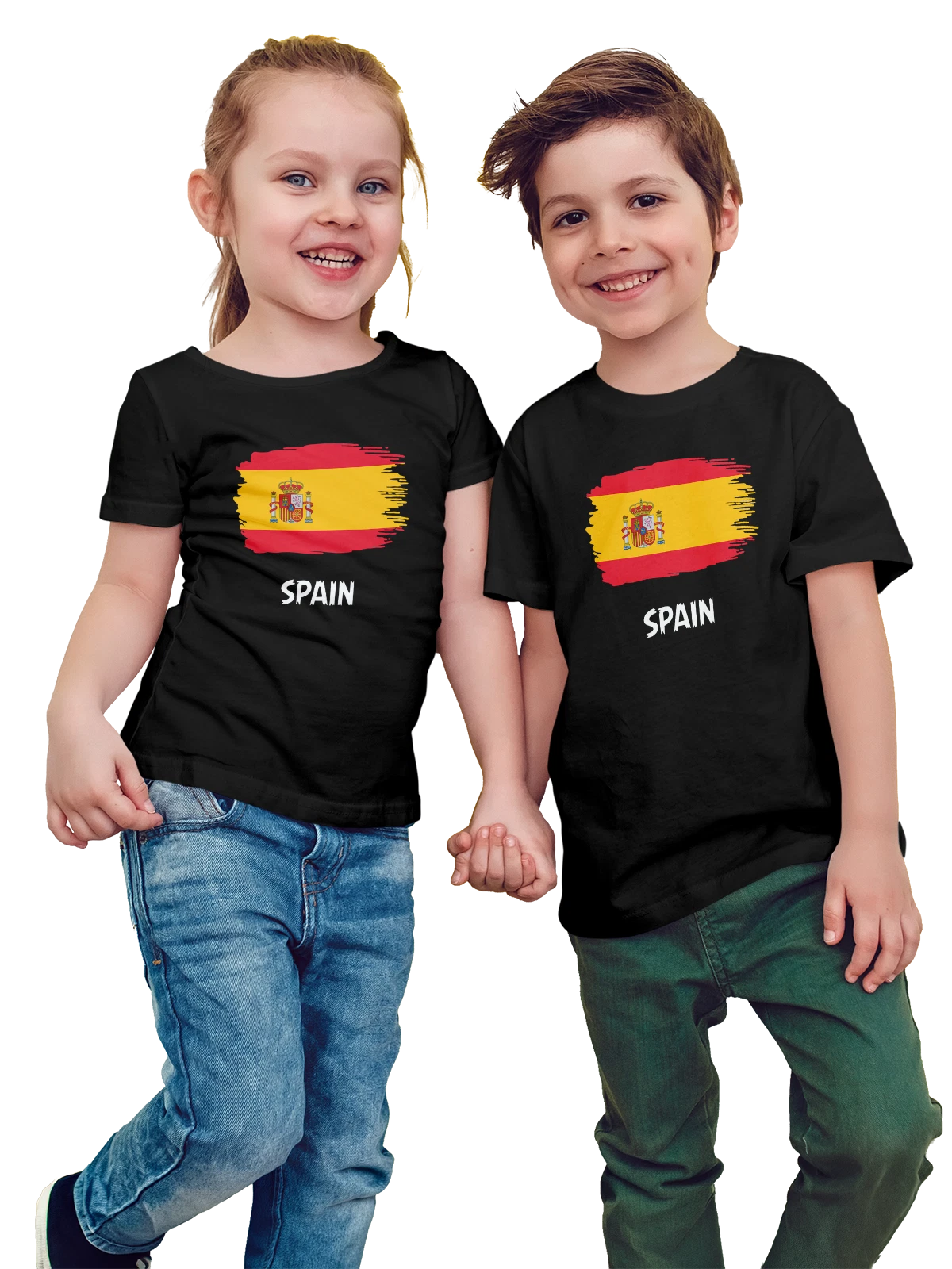 Футболка детская Флаг Испании Spain чёрная с принтом — патриотический принт — Чёрная, фото 1
