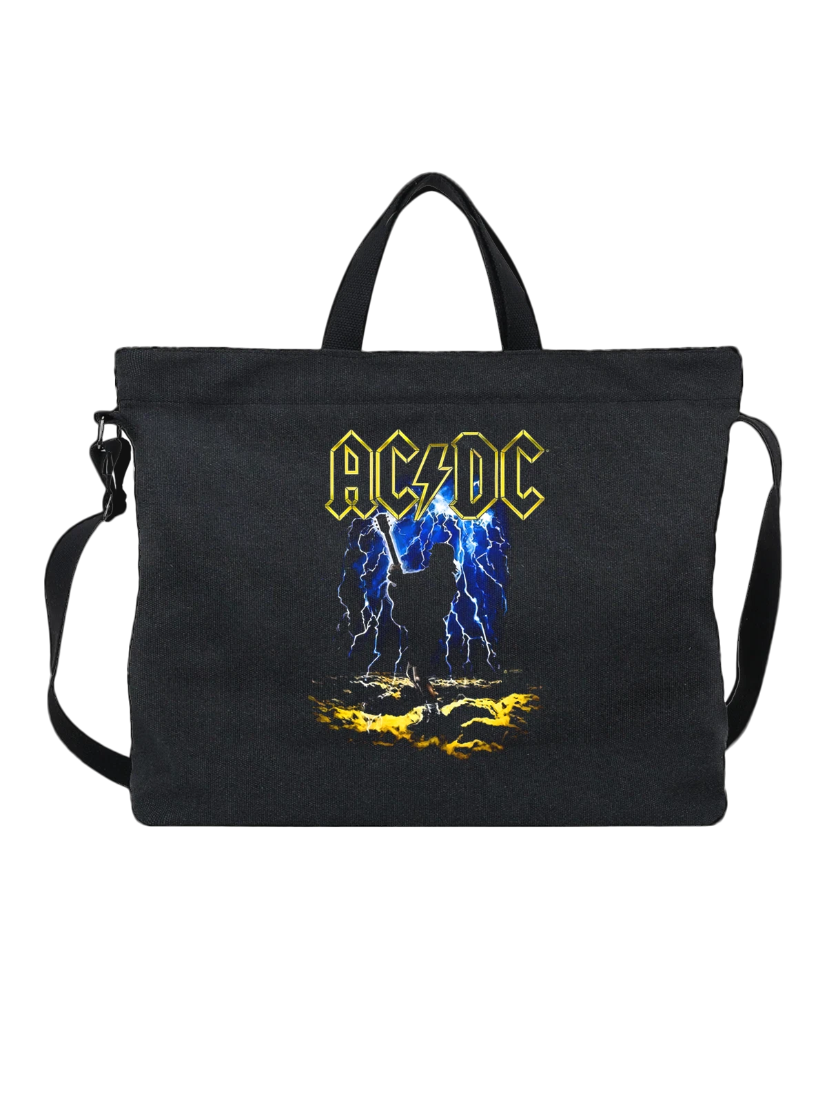 Сумка чёрная с принтом AC/DC гитарист в молниях на сцене — хард-рок — Чёрная, фото 1