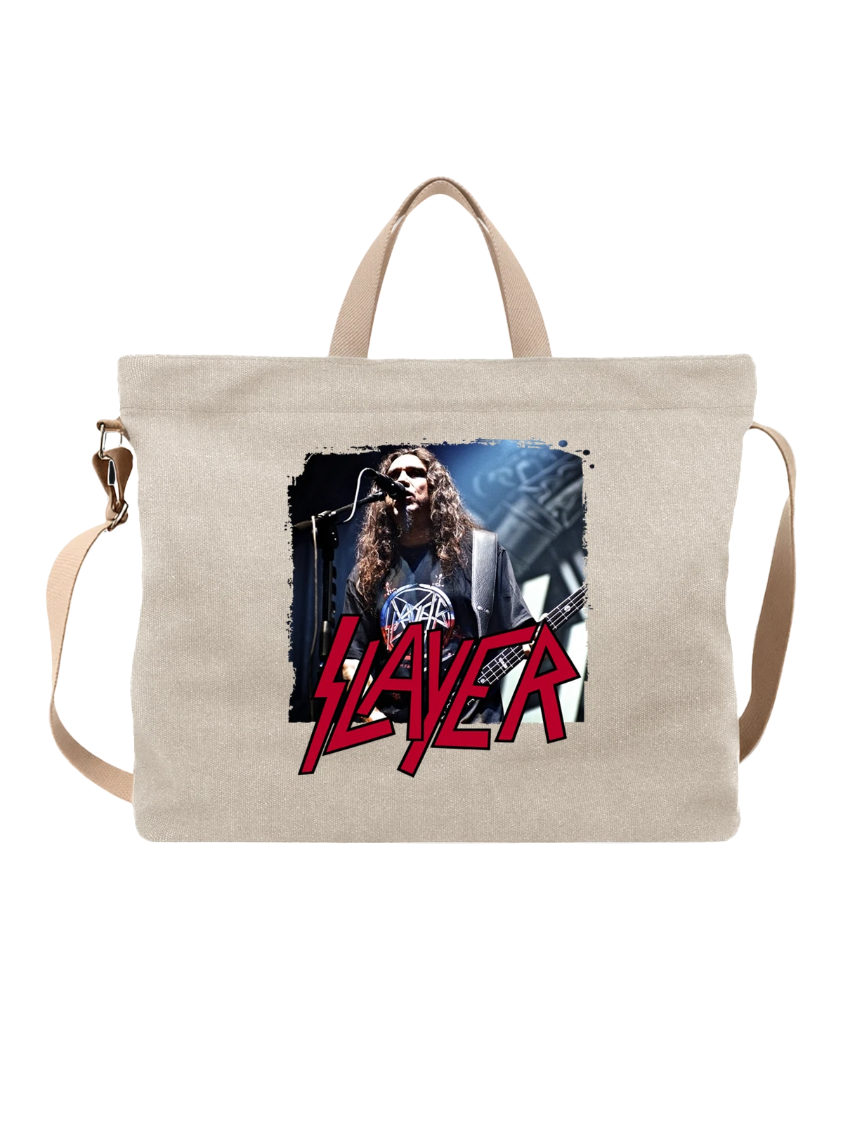 Сумка с Slayer Джефф Ханнеман белая с принтом — футболка подростку — Белая, фото 1