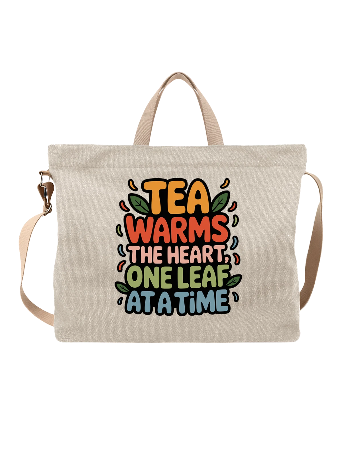 Сумка бежевая с принтом с надписью Tea Warms the Heart — подарок любителю чая — Бежевая, фото 1