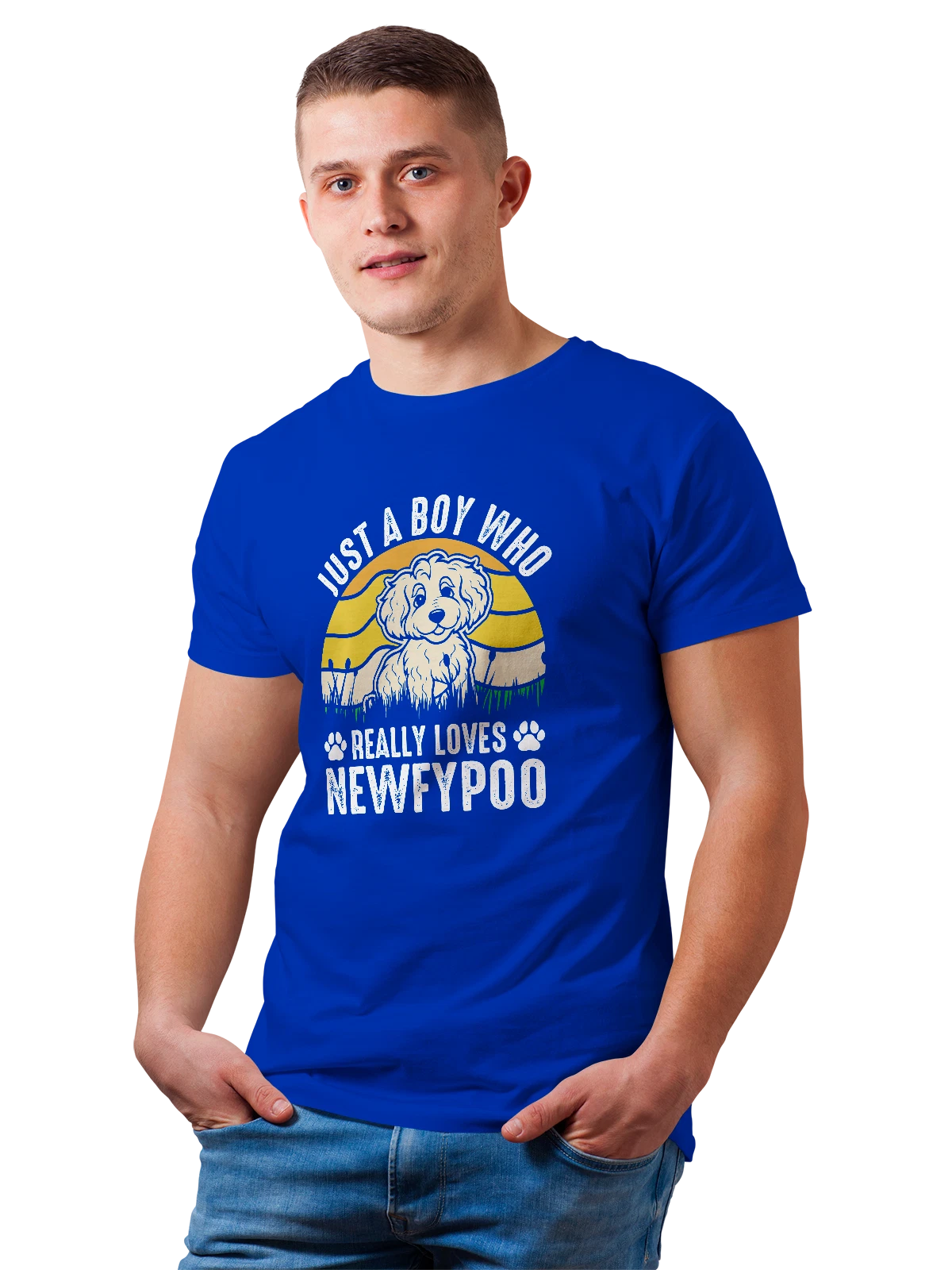 Футболка Ньюфипу синяя с принтом — кинология — Синяя, фото 1