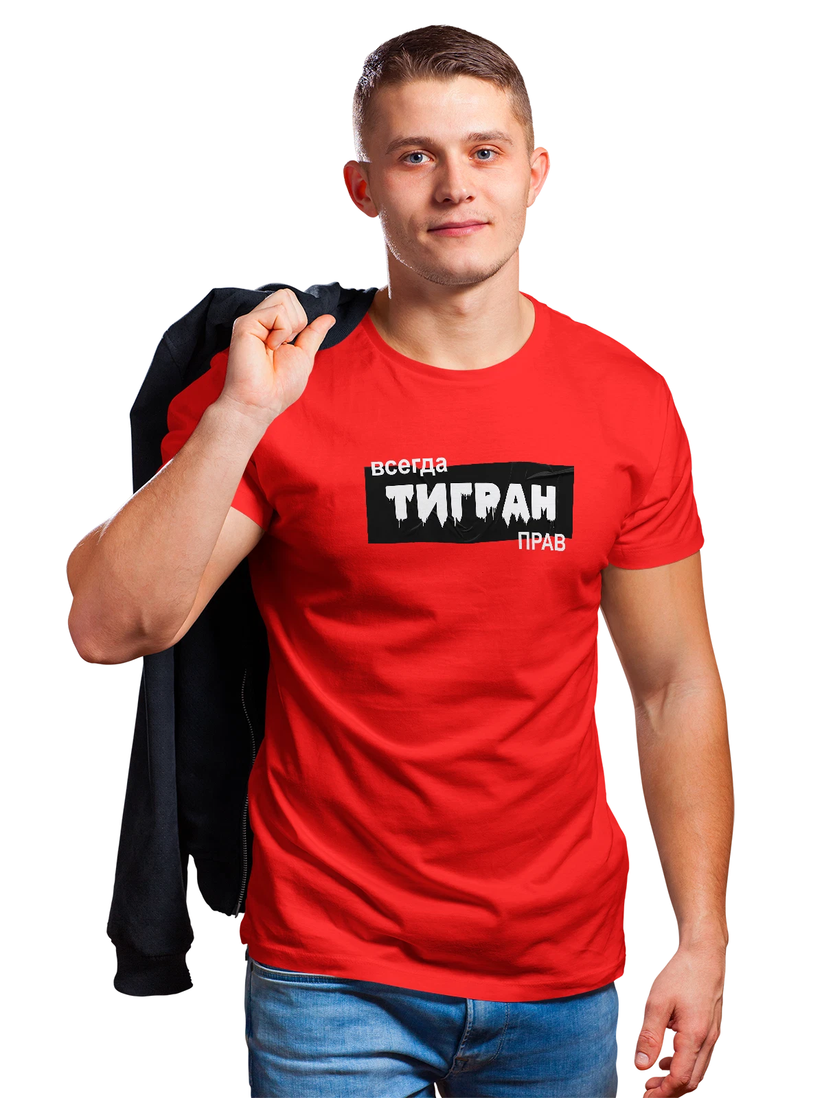 Футболка Имя Тигран красная с принтом — персональный подарок — Красная, фото 1