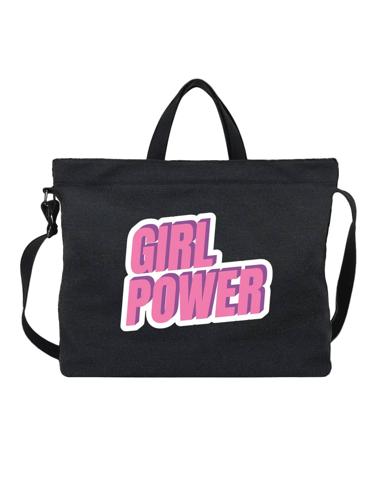 Сумка чёрная с принтом GIRL POWER розовая надпись — крупные буквы — Чёрная, фото 1