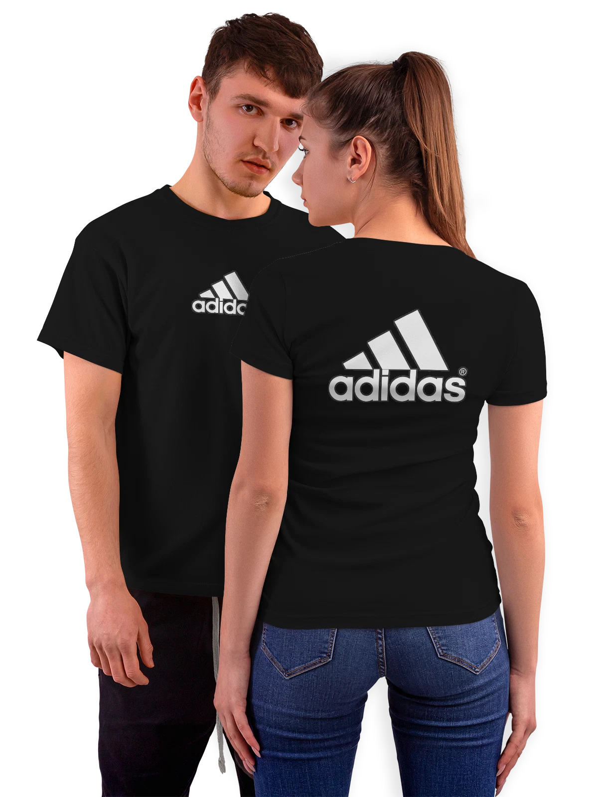 Футболка Adidas чёрная с принтом на спине — геометрический логотип — Чёрная, фото 1
