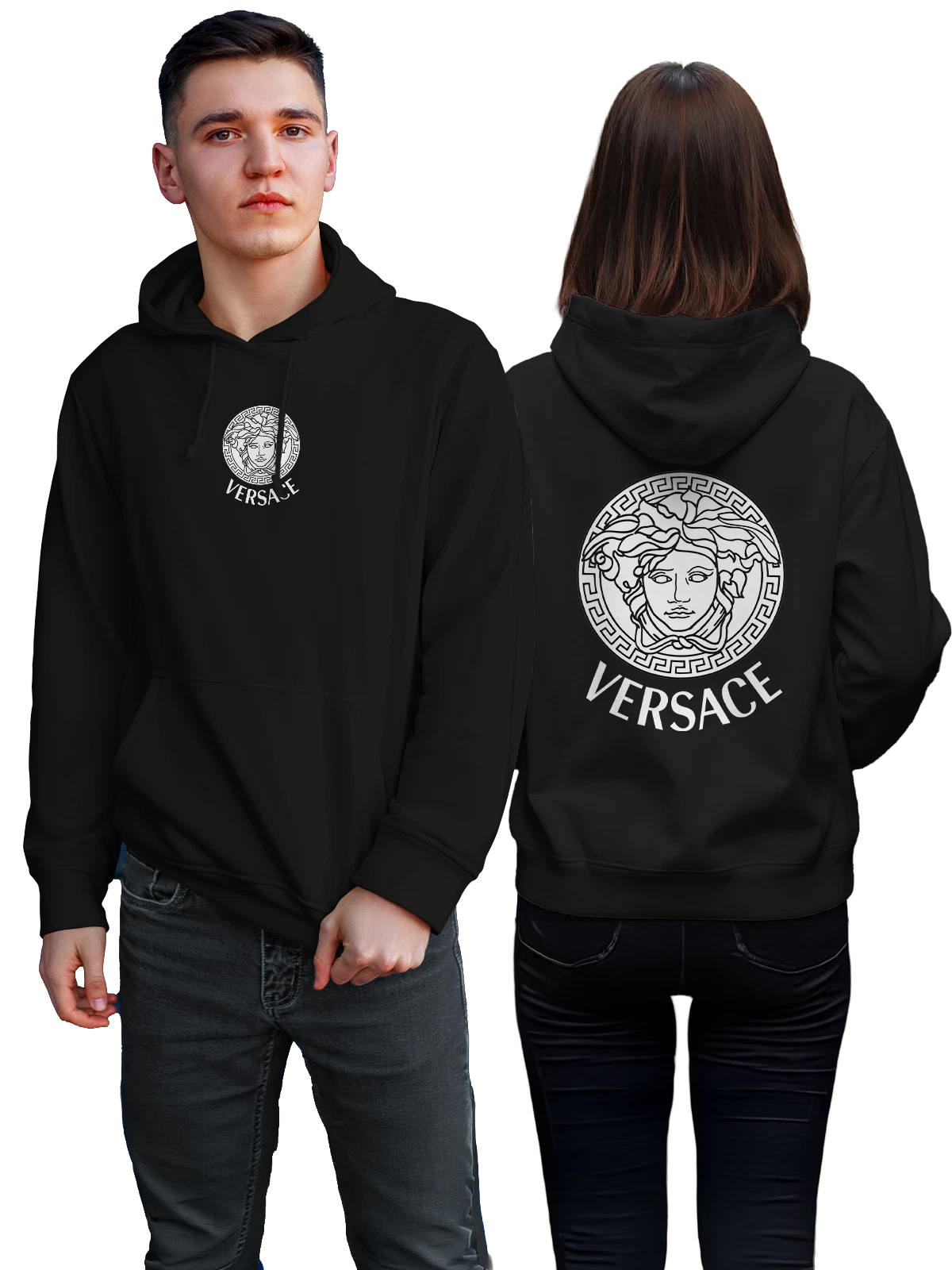 Худи Versace чёрное с принтом — итальянский люксовый логотип — Чёрная, фото 1