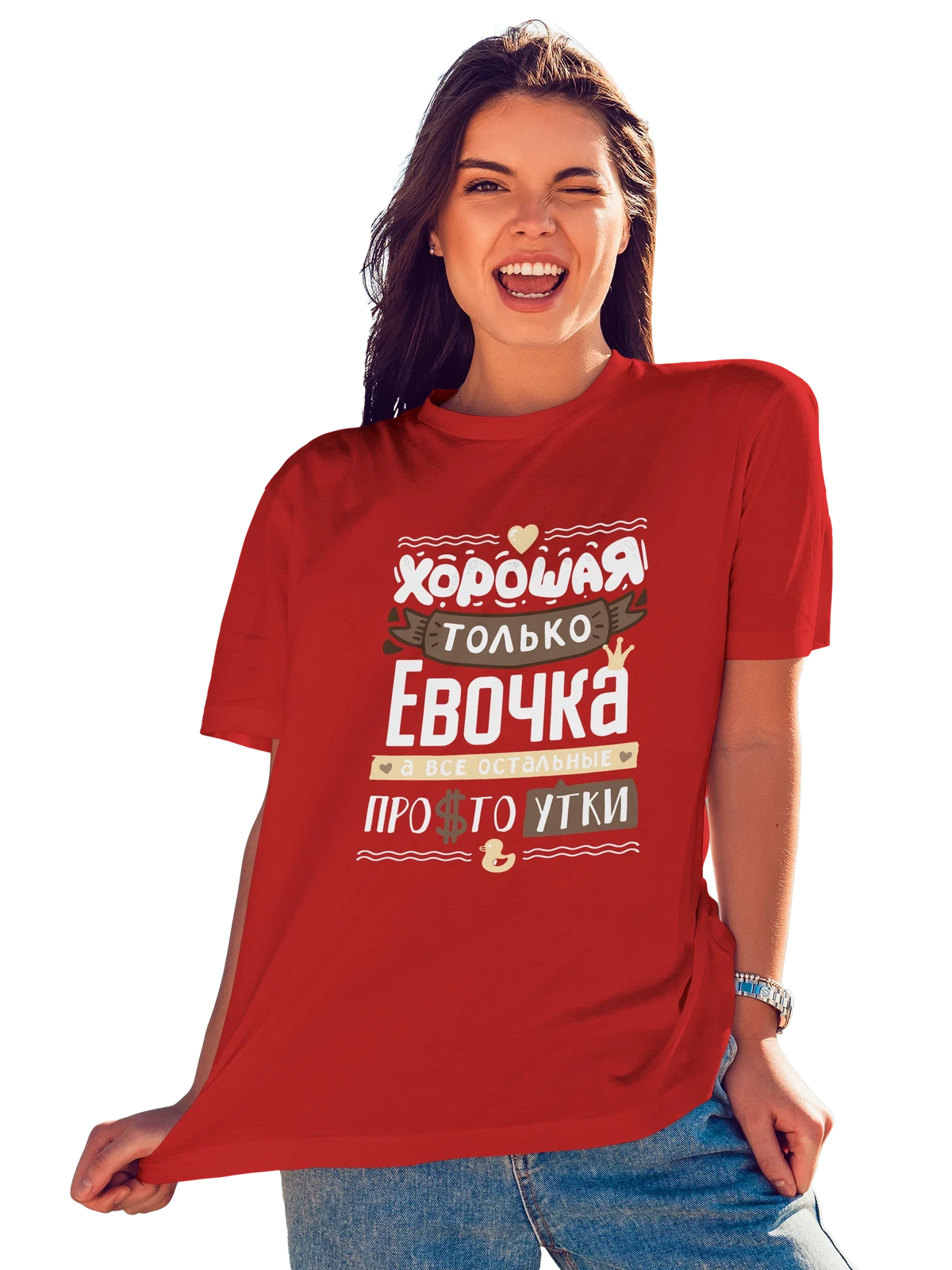 Футболка с именем Ева красная с принтом — для Евочки — Красная, фото 1