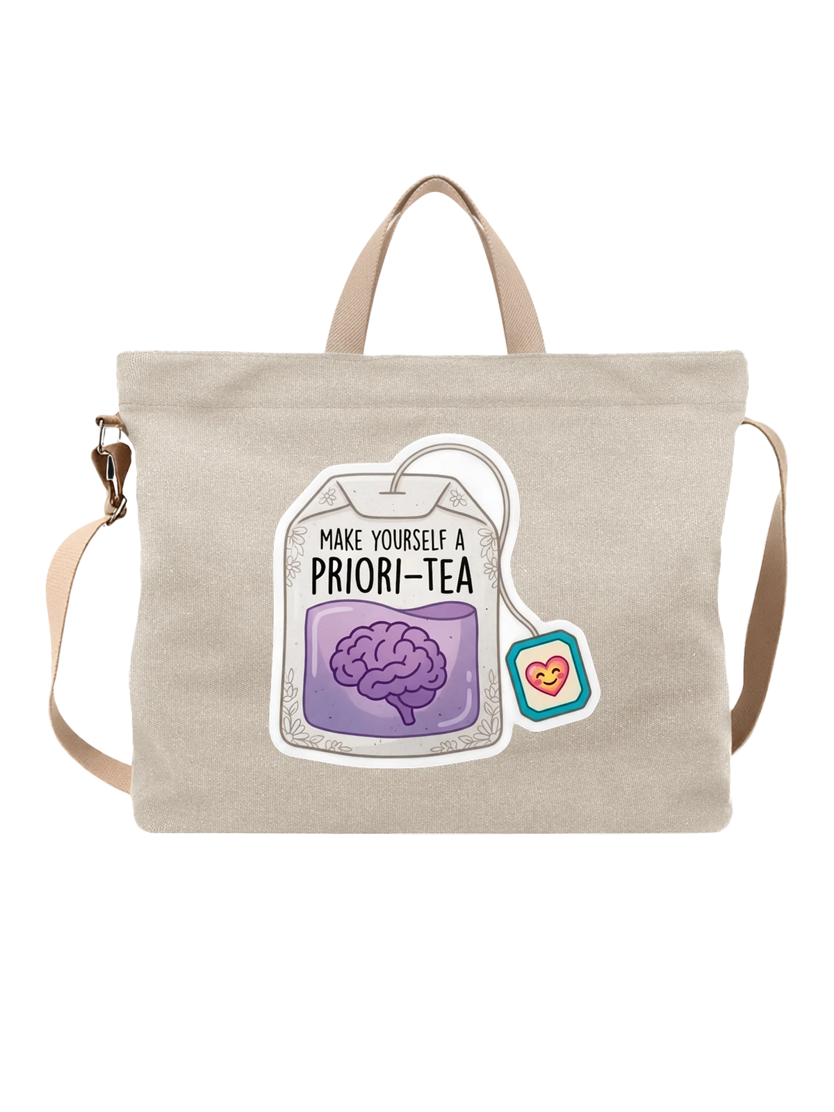 Сумка бежевая с принтом Priori Tea Priori-Tea с мозгом и сердцем — мозг — Бежевая, фото 1