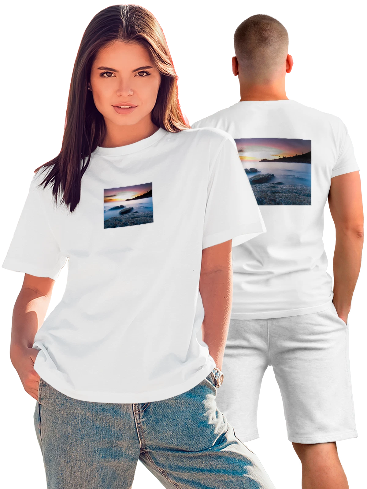 Футболка Природа Туман над водой белая с принтом на спине — путешествия — Белая, фото 1