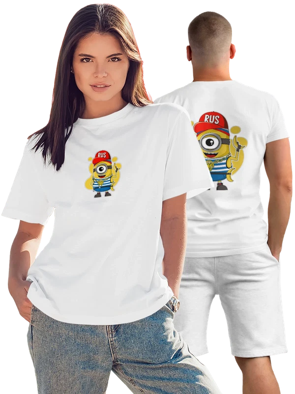 Футболка Миньон Minion в тельняшке надпись rus — Белая, фото 1