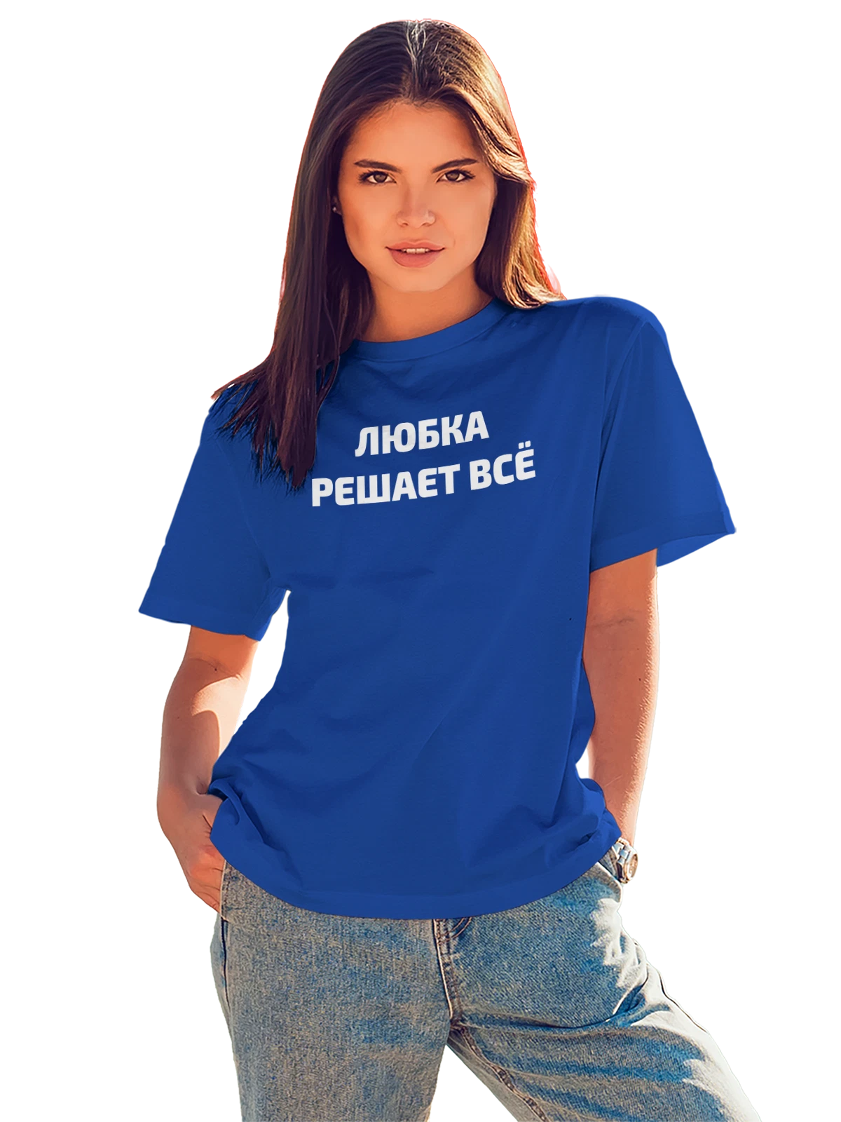Футболка Имя Любовь Люба решает все синяя с принтом — надпись с именем — Синяя, фото 1