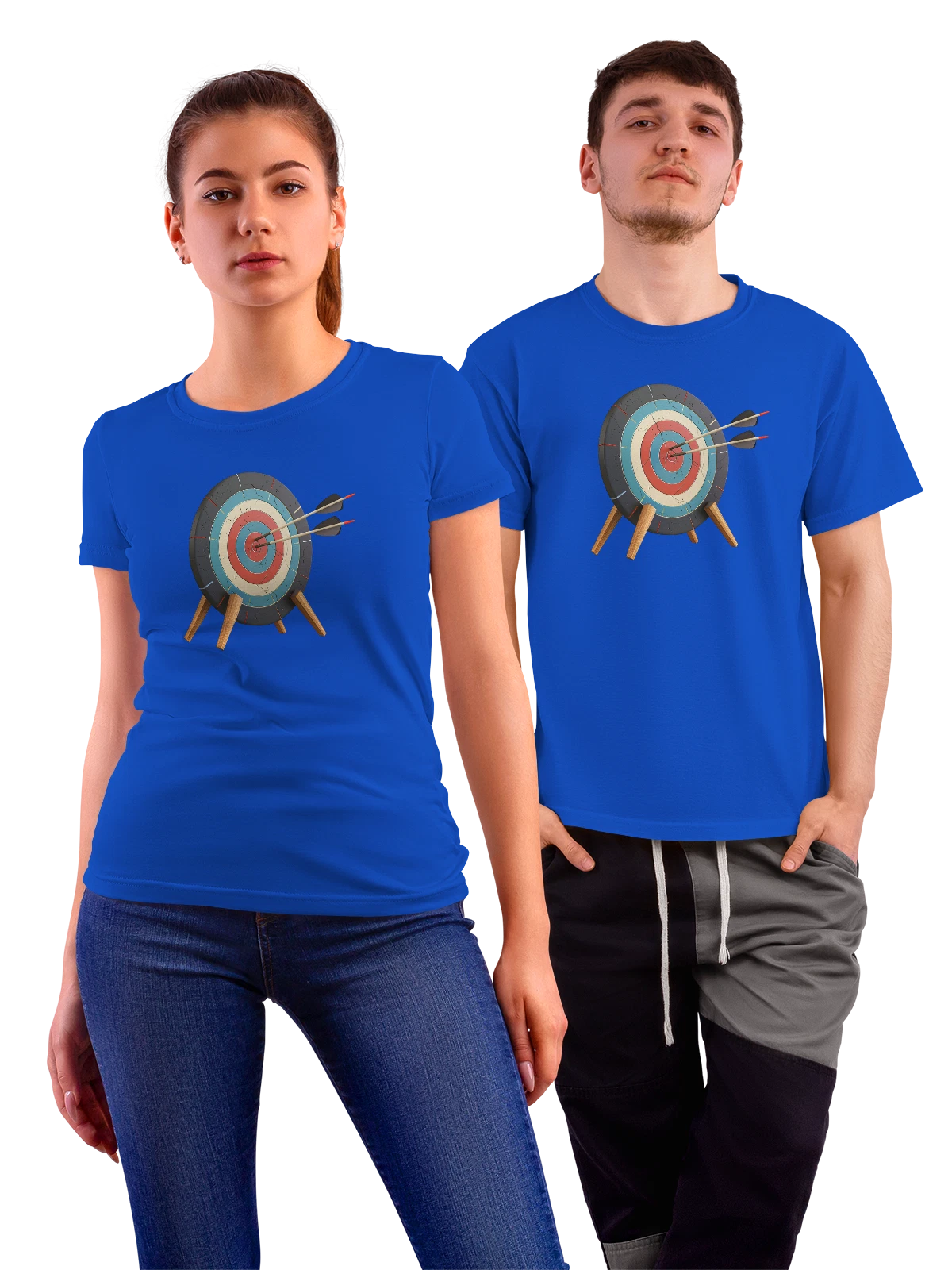 Футболка Мишень для стрельбы из лука с стрелами синяя с принтом — подставка из дерева — Синяя, фото 1