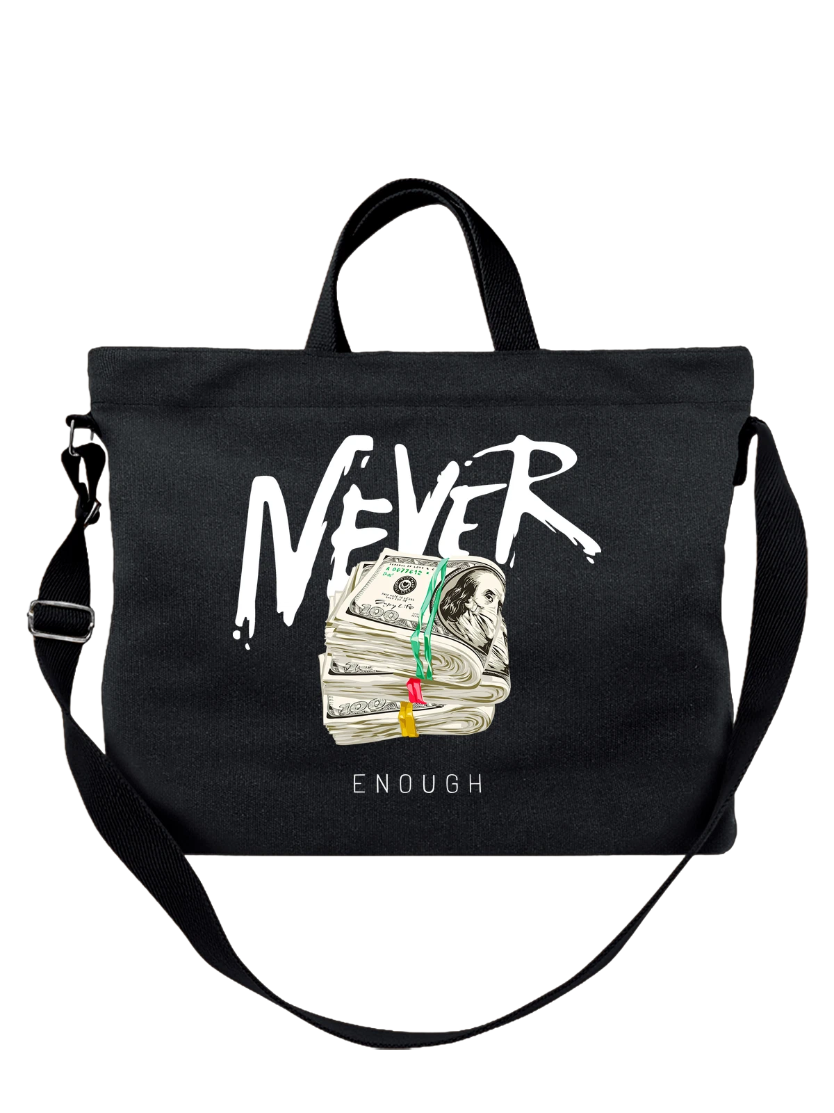 Сумка с деньгами never enough чёрная с принтом — дизайнерский принт — Чёрная, фото 1