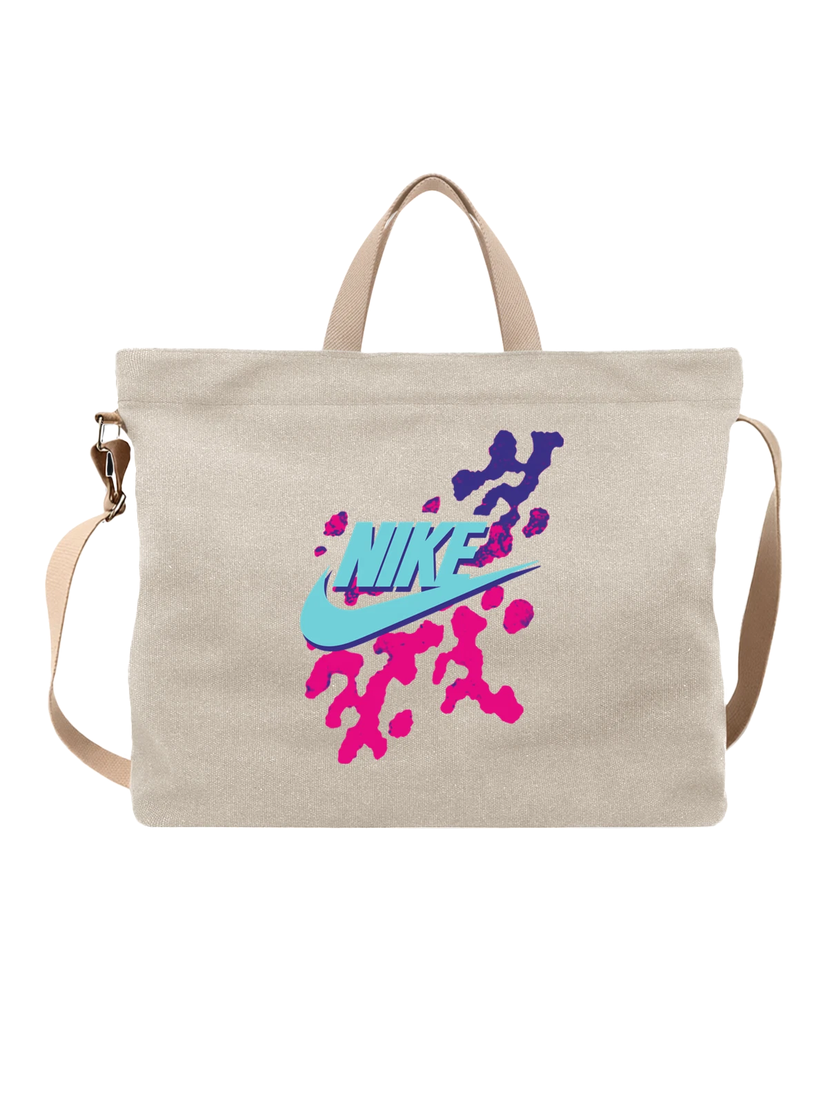 Сумка Nike неоновые кроссовки с большим логотипом белая с принтом — уличный стиль — Белая, фото 1