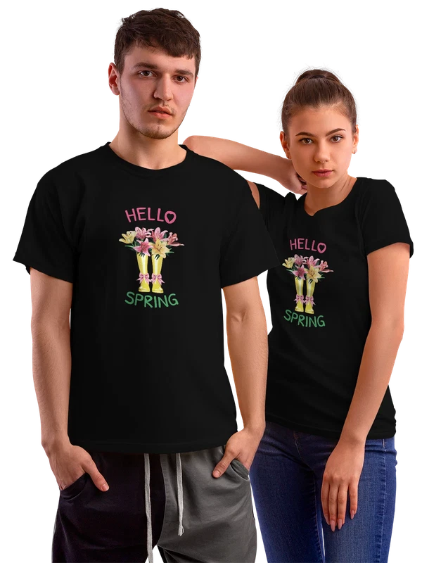 Футболка с цветами hello spring — Чёрная, фото 1