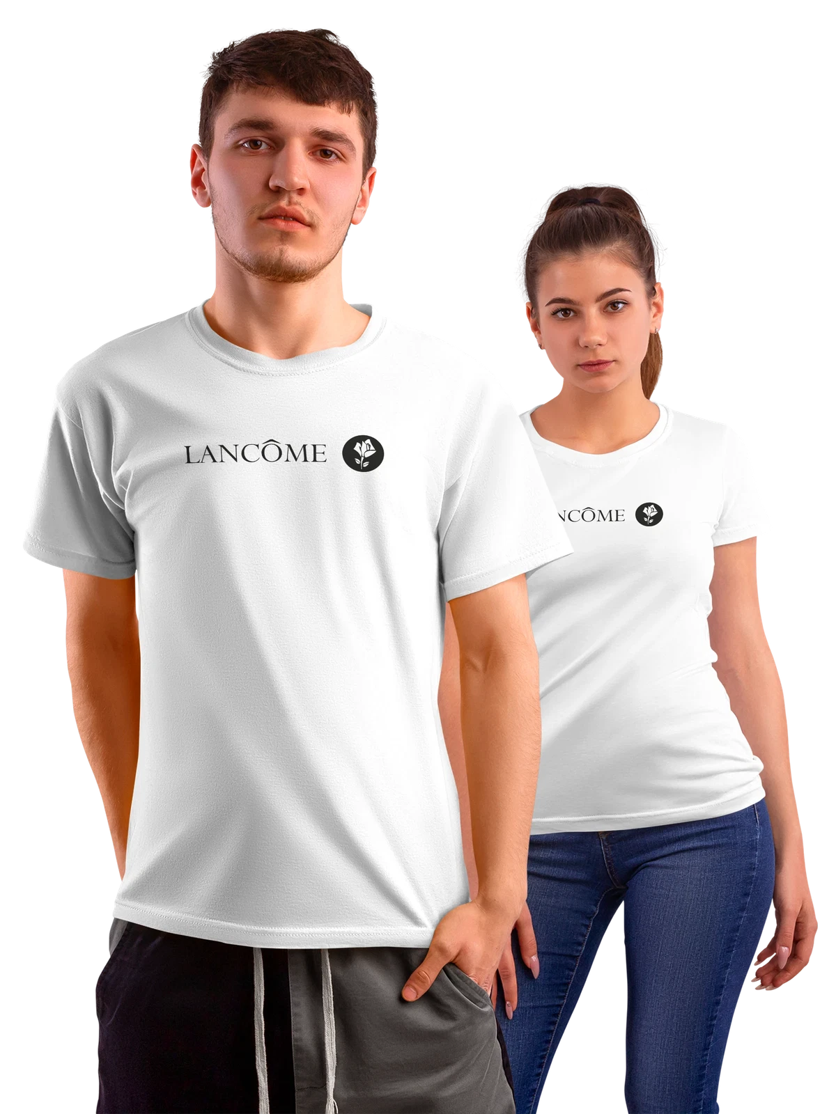 Футболка Lancome белая с принтом — цветочная эмблема — Белая, фото 1