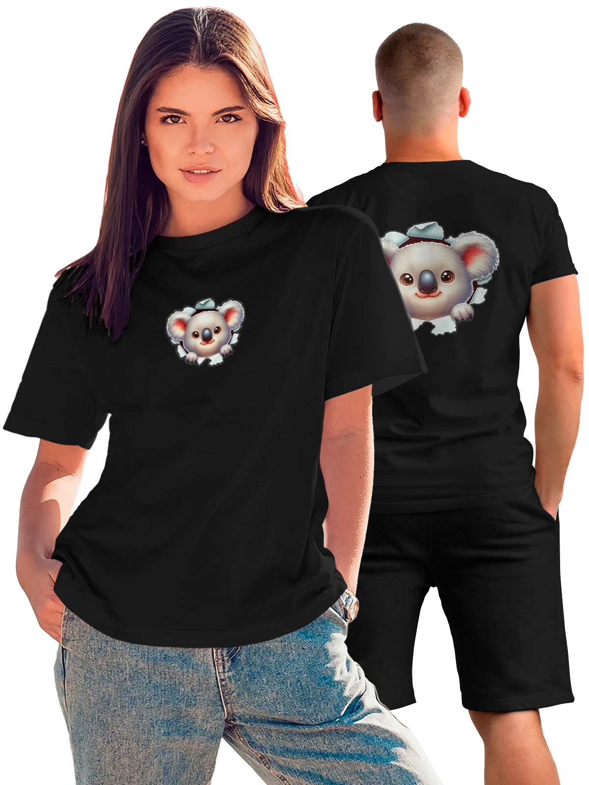 Футболка с коалой чёрная с принтом на спине — streetwear футболка — Чёрная, фото 1