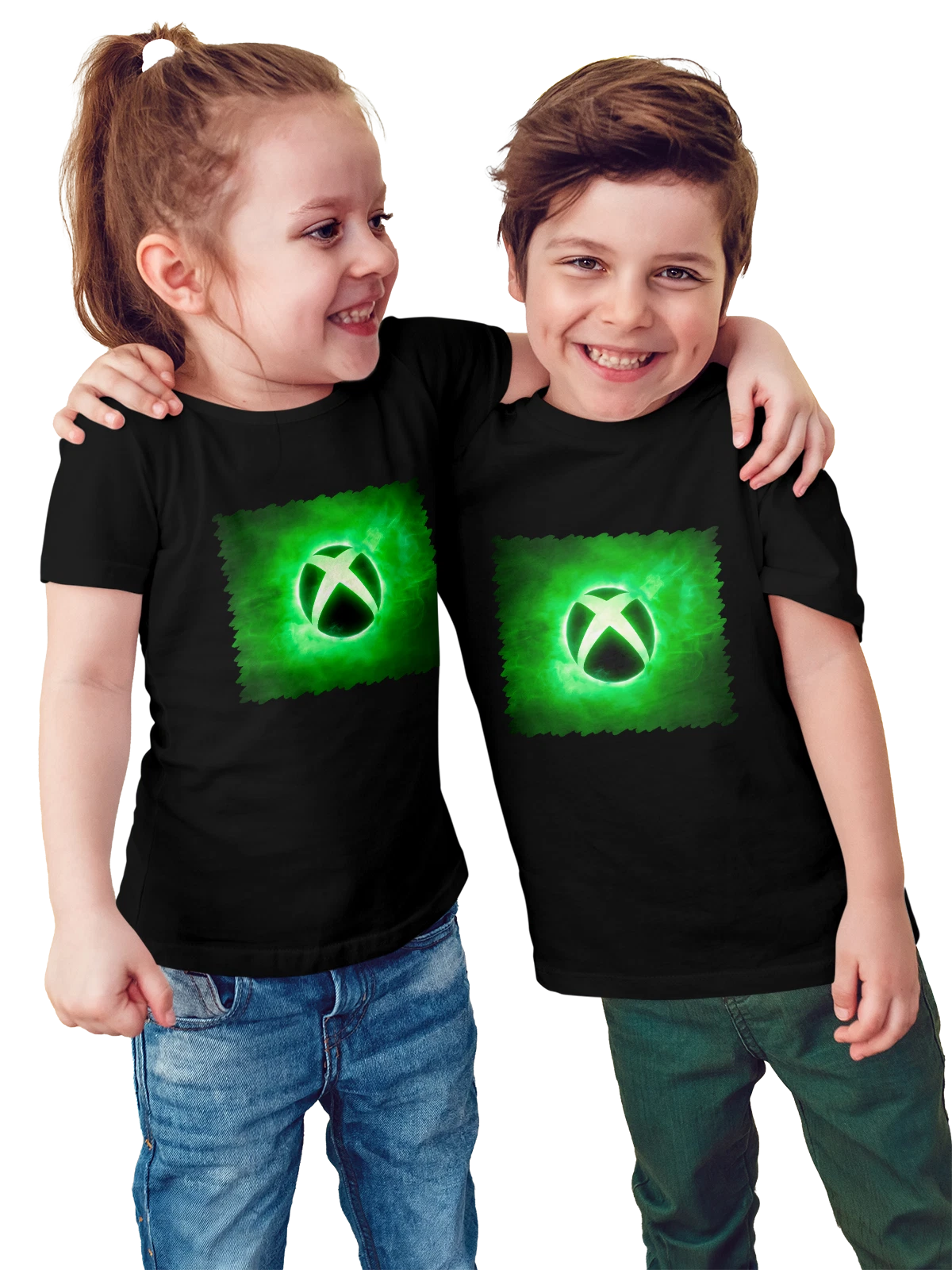 Футболка детская Логотип Xbox на зеленом фоне чёрная с принтом — цифровой мир — Чёрная, фото 1