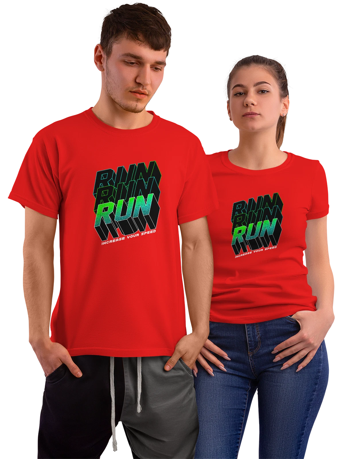Футболка RUN неоновая 3D надпись в граффити стиле красная с принтом — неоновая надпись — Красная, фото 1