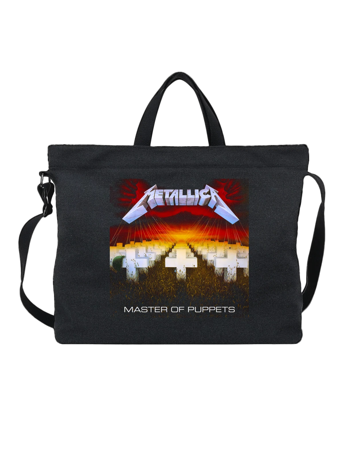 Сумка чёрная с принтом Metallica с надписью Master of Puppets — heavy metal — Чёрная, фото 1