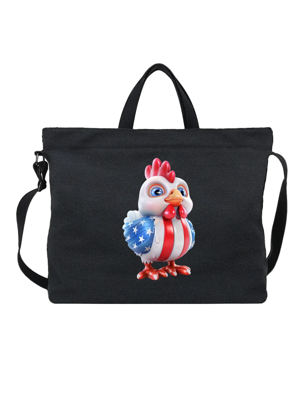 Сумка чёрная с принтом Патриотический петух в цветах США — poultry — Чёрная, фото 1