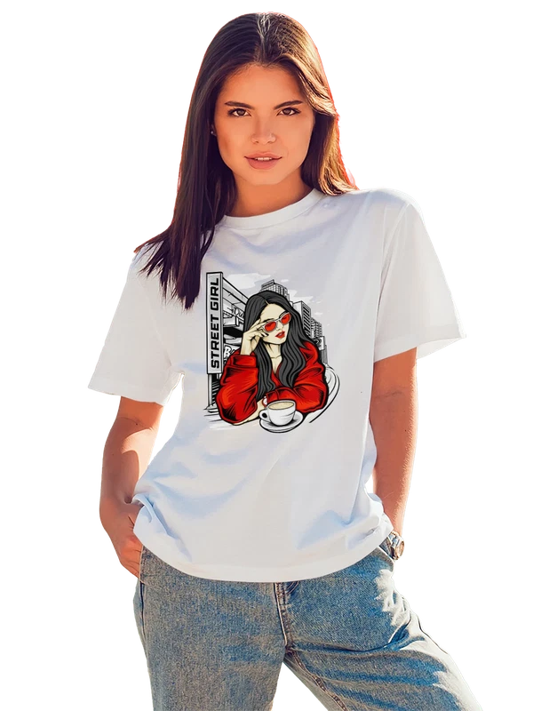 Футболка кофе девушка street girl — Белая, фото 1
