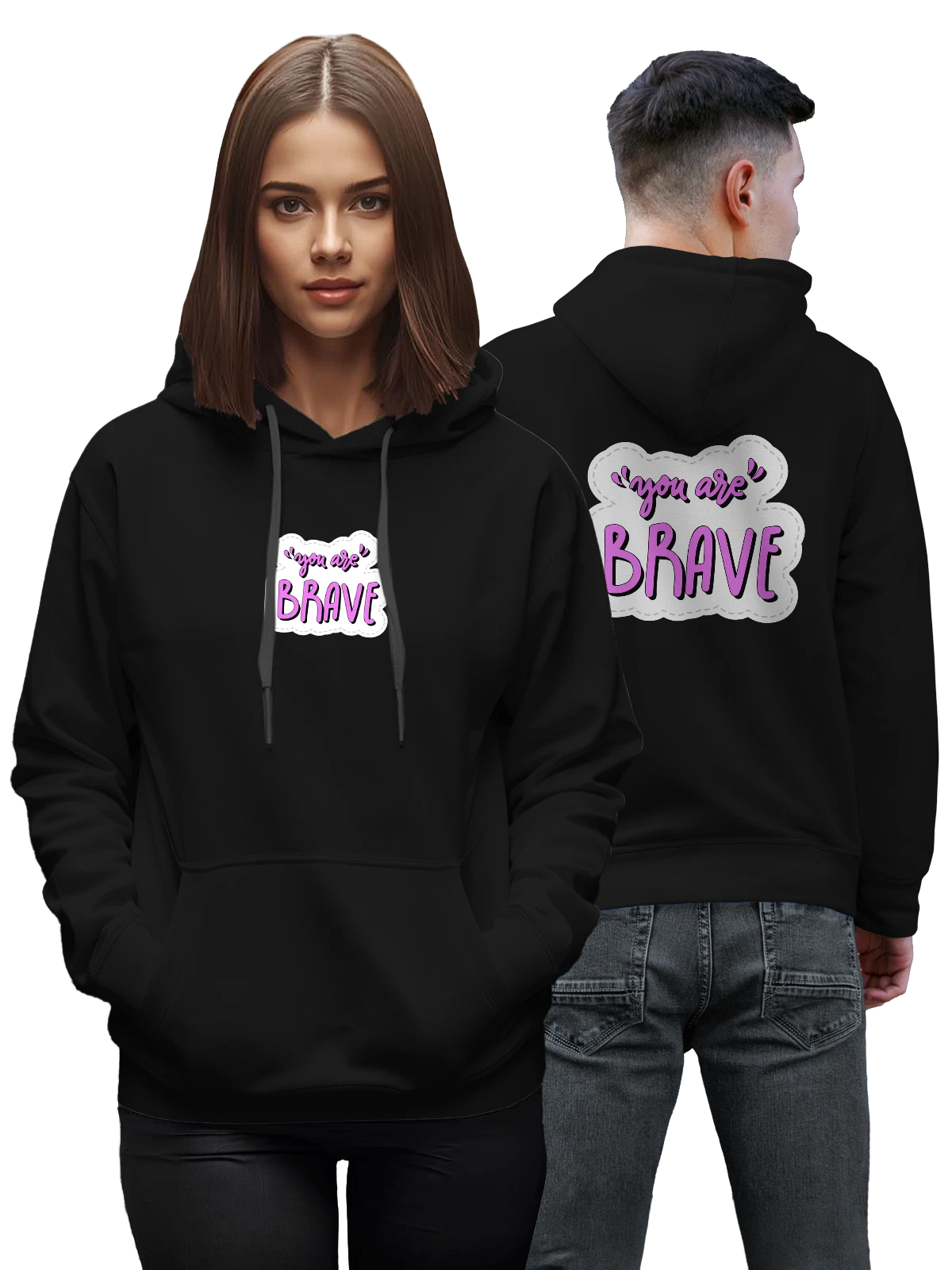 Худи с надписью You are Brave в цветных буквах чёрное с принтом — позитивный текст — Чёрная, фото 1