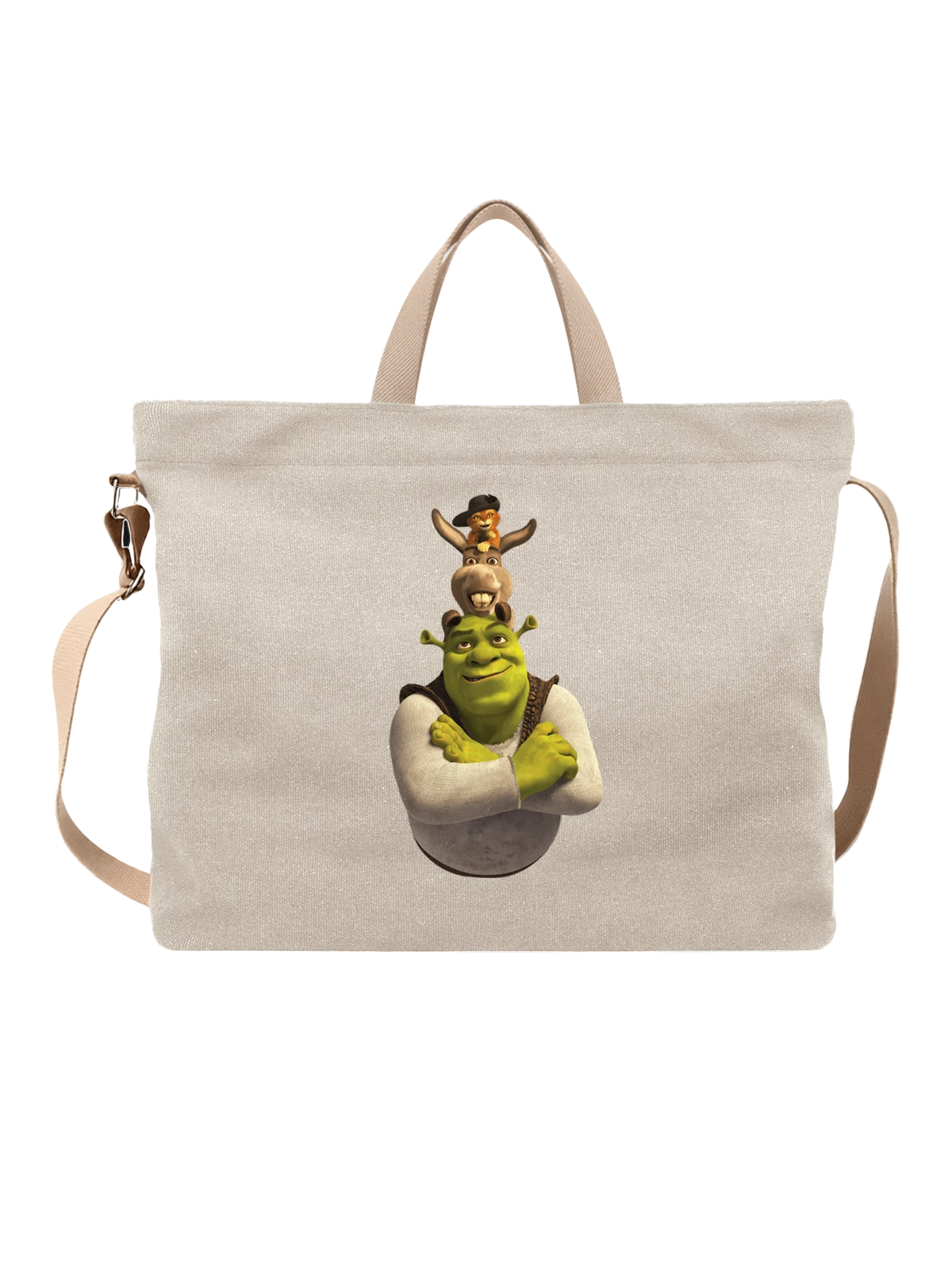 Сумка Шрек Shrek с Ослом и Котом белая с принтом — домашний питомец — Белая, фото 1