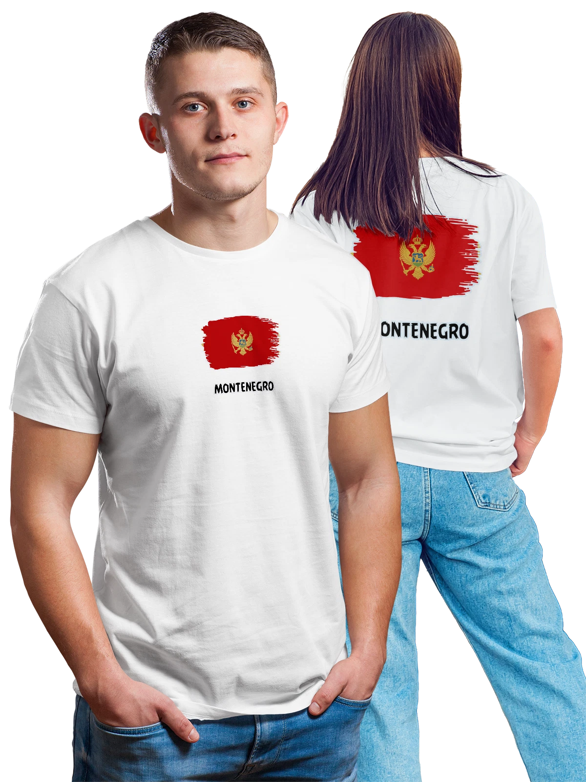 Футболка с флагом Черногория Montenegro белая с принтом на спине — национальная символика — Белая, фото 1