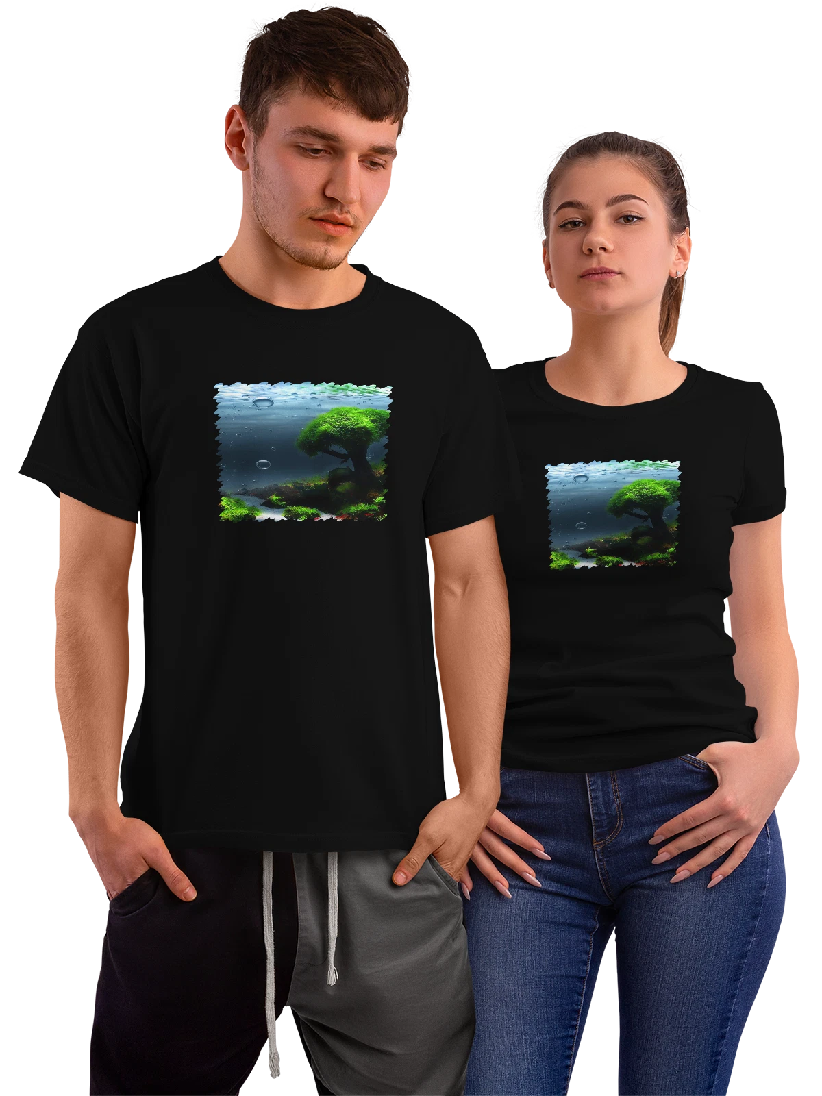 Футболка 3Д Underwater landscape чёрная с принтом — яркая графика — Чёрная, фото 1