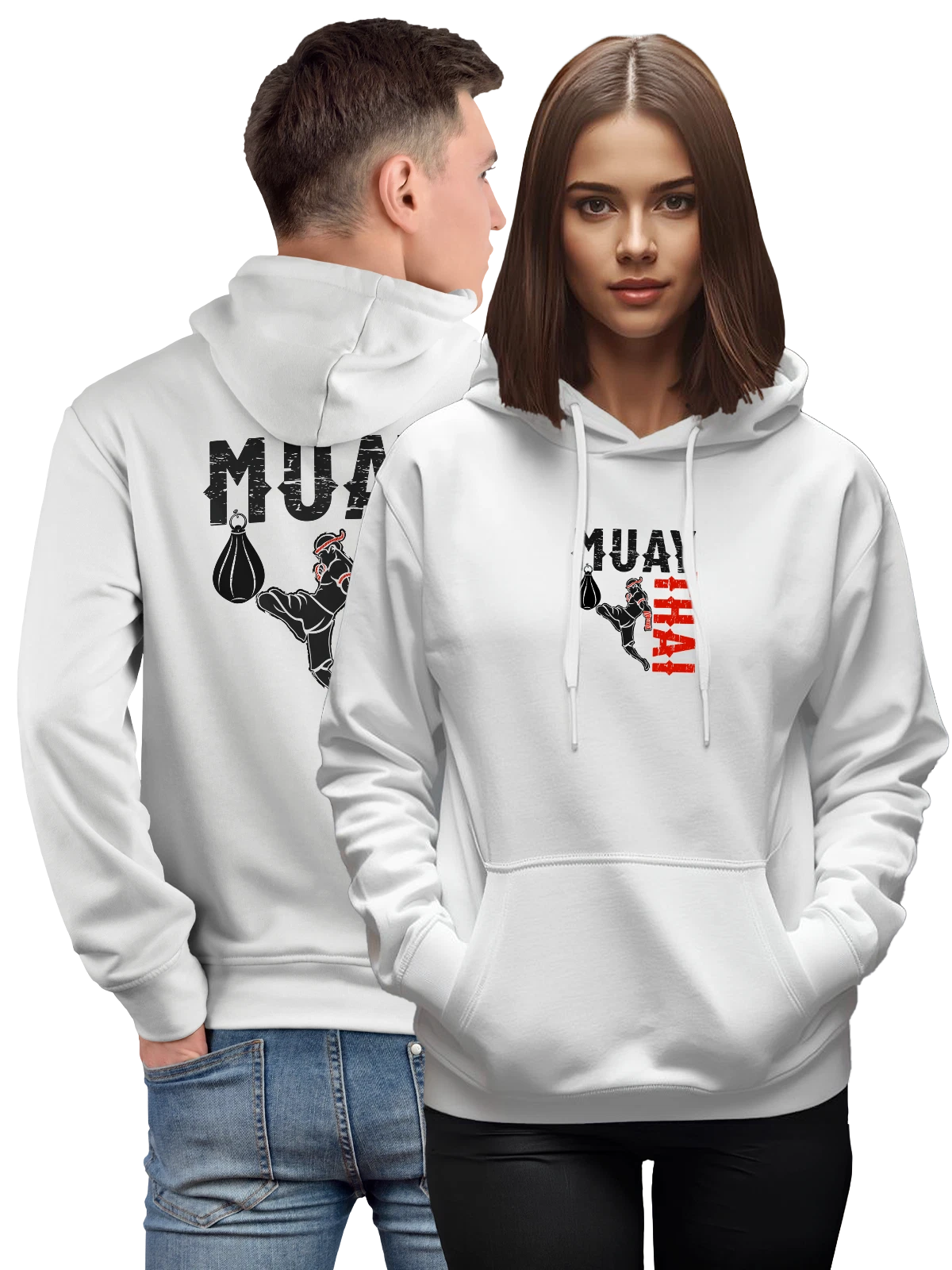 Худи Надпись muay thai белое с принтом — подарок бойцу — Белая, фото 1