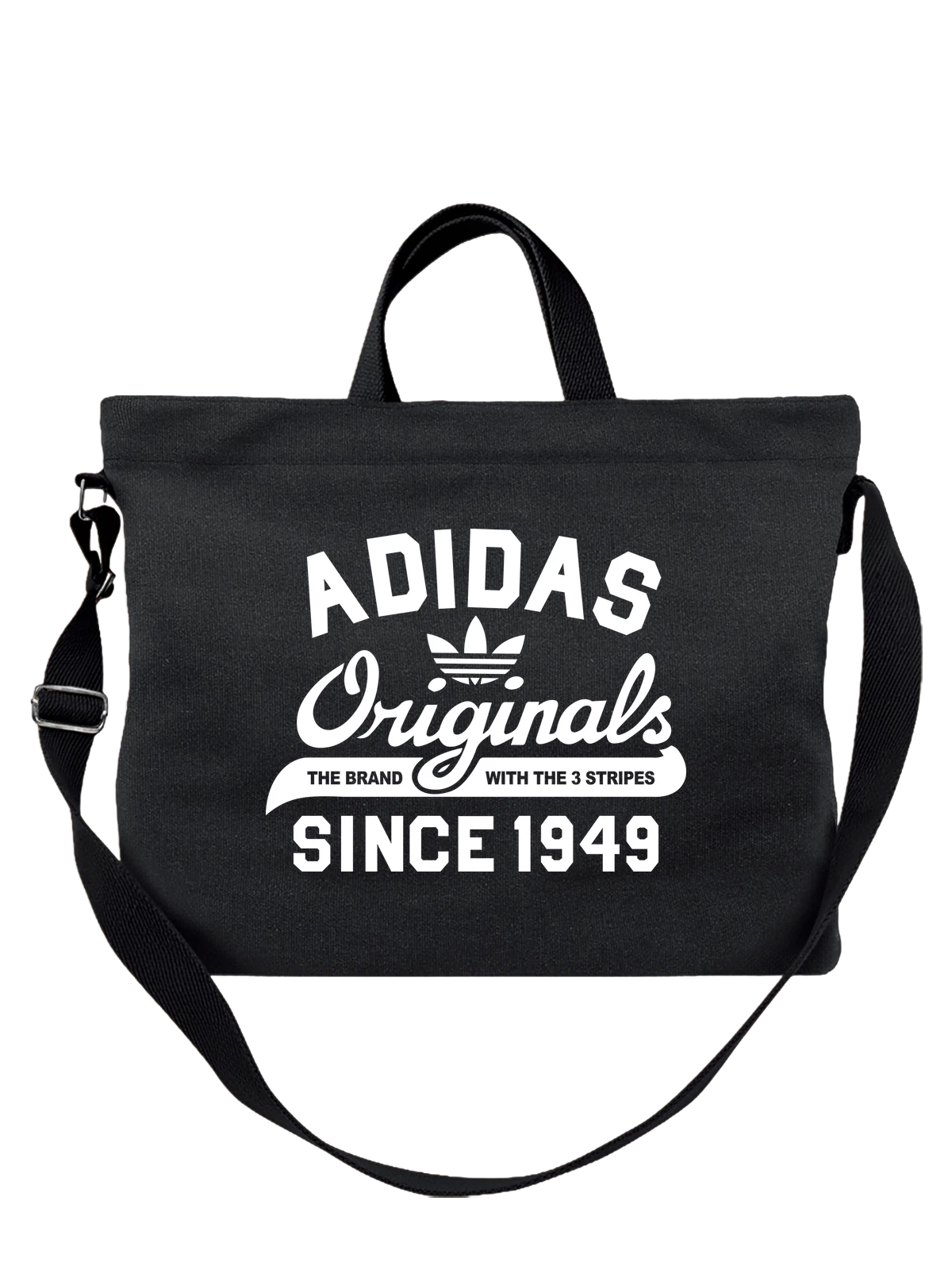 Сумка Adidas чёрная с принтом — черный трилистник — Чёрная, фото 1