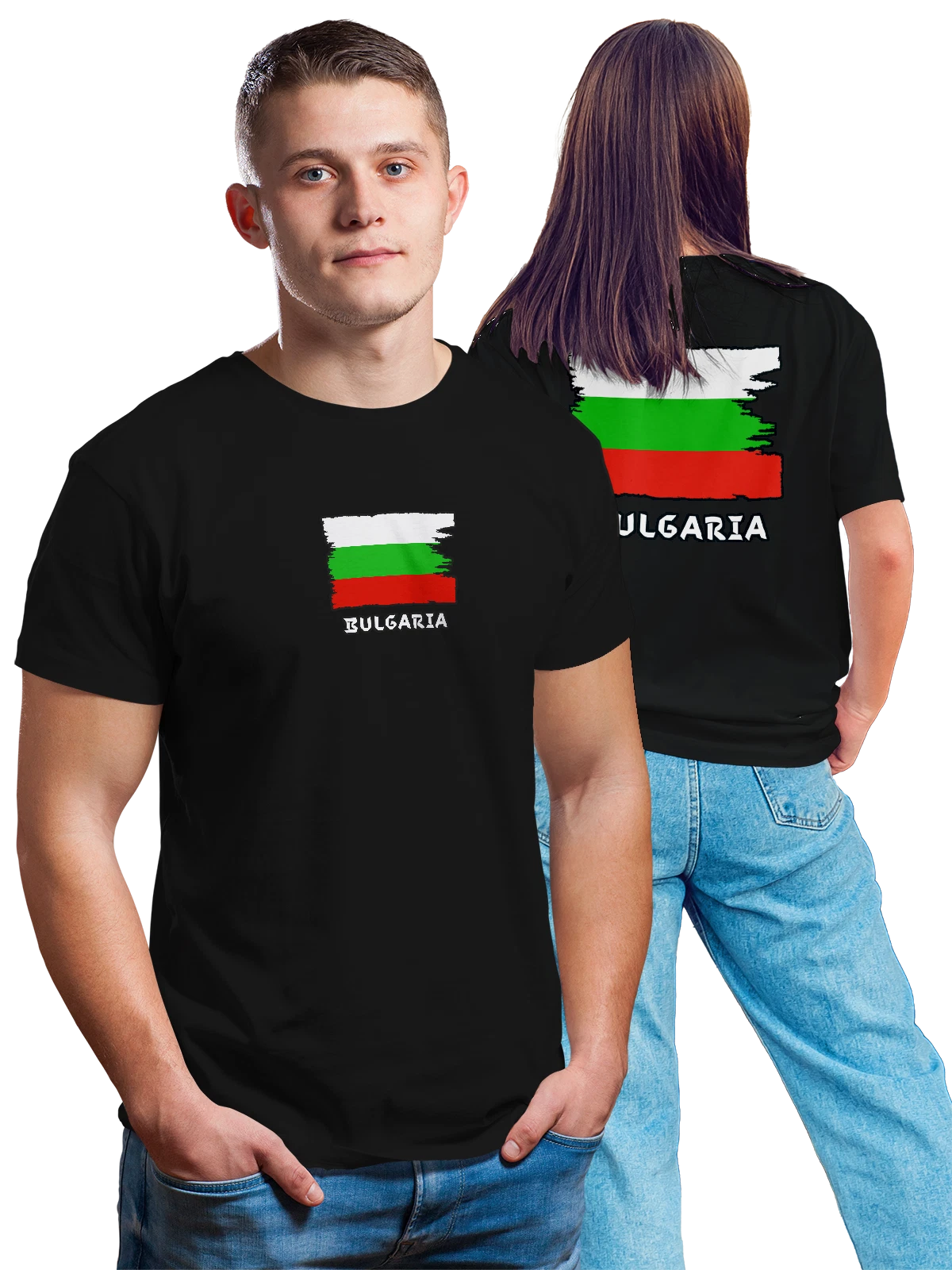 Футболка с флагом Болгарии Bulgaria чёрная с принтом на спине — национальная символика — Чёрная, фото 1