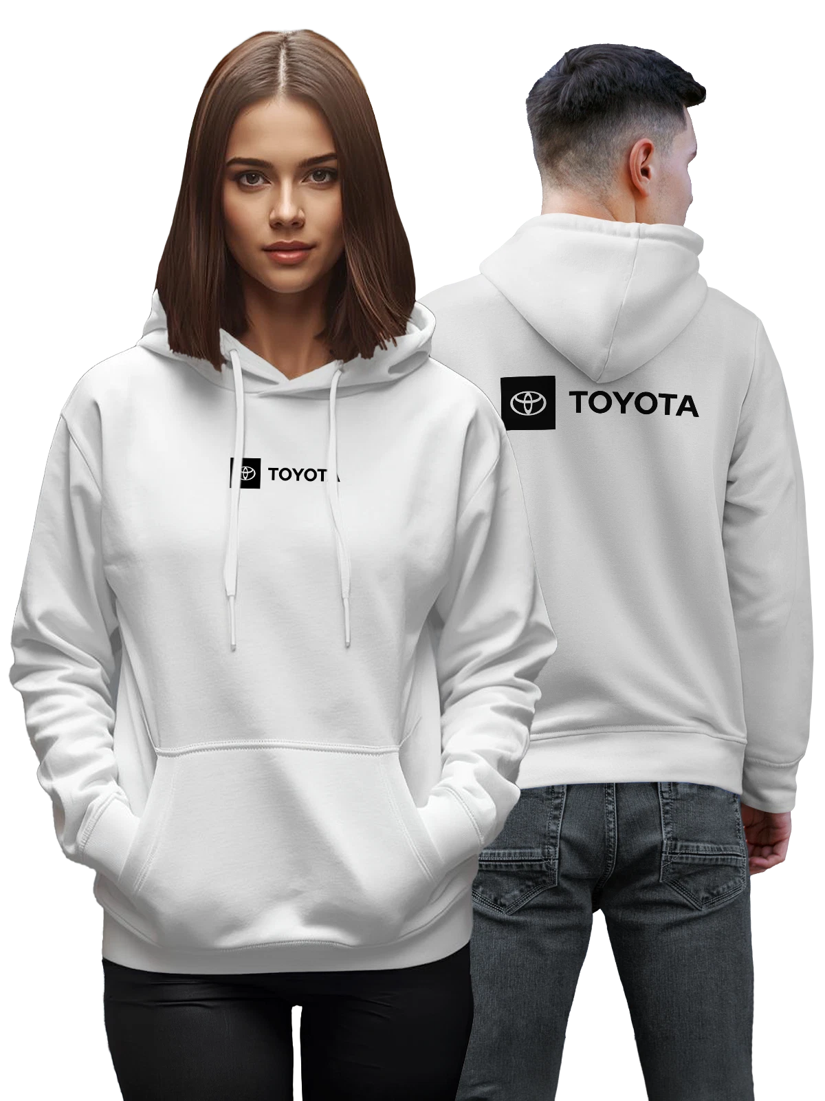 Худи Toyota белое с принтом — монохромный принт — Белая, фото 1