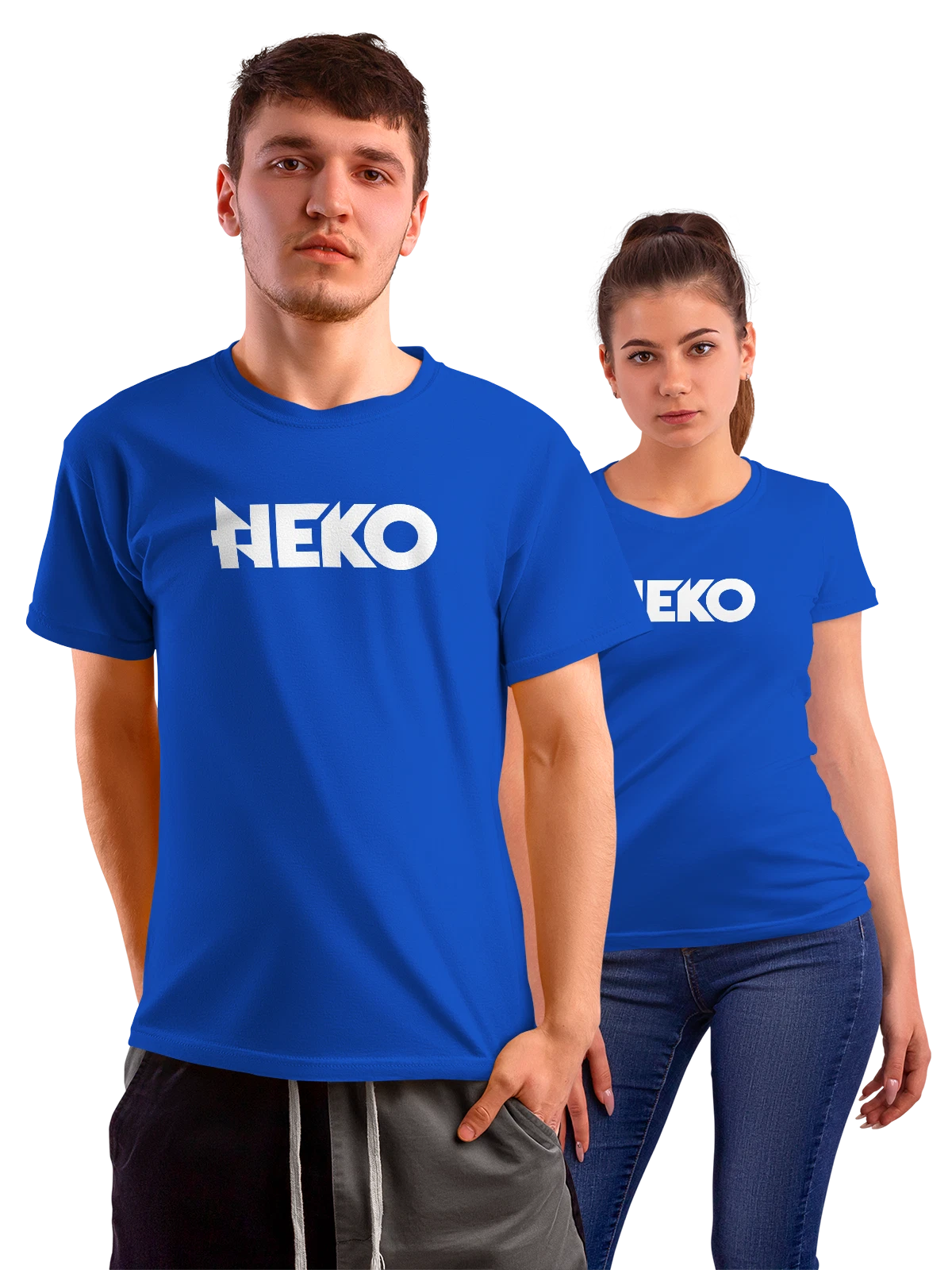 Футболка Neko синяя с принтом — современная айдентика — Синяя, фото 1