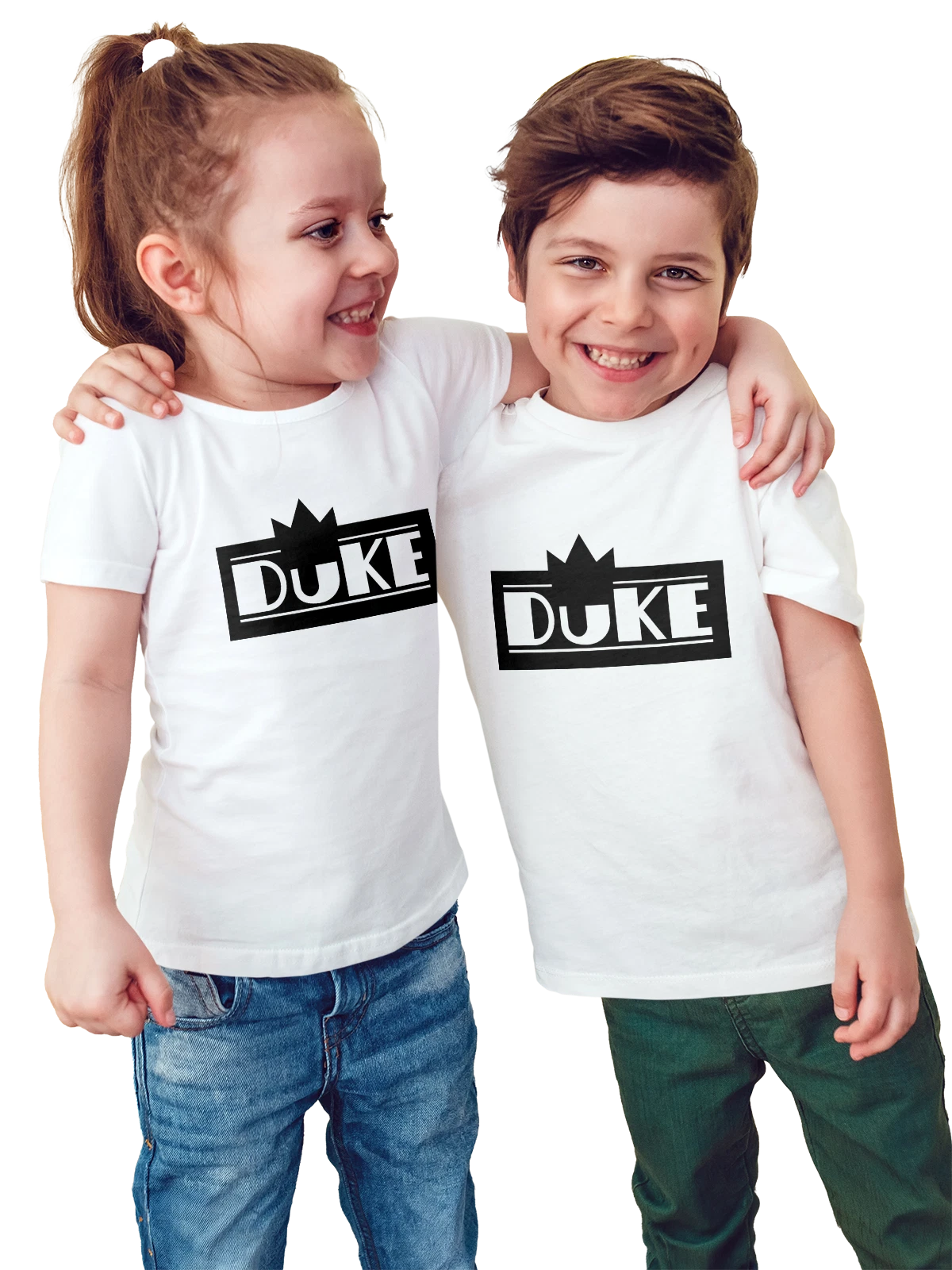 Футболка детская Duke белая с принтом — современная айдентика — Белая, фото 1