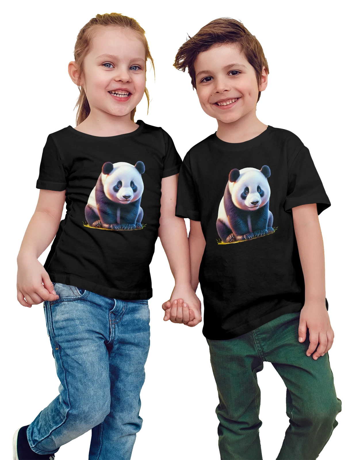 Футболка детская с пандой чёрная с принтом — повседневный образ — Чёрная, фото 1
