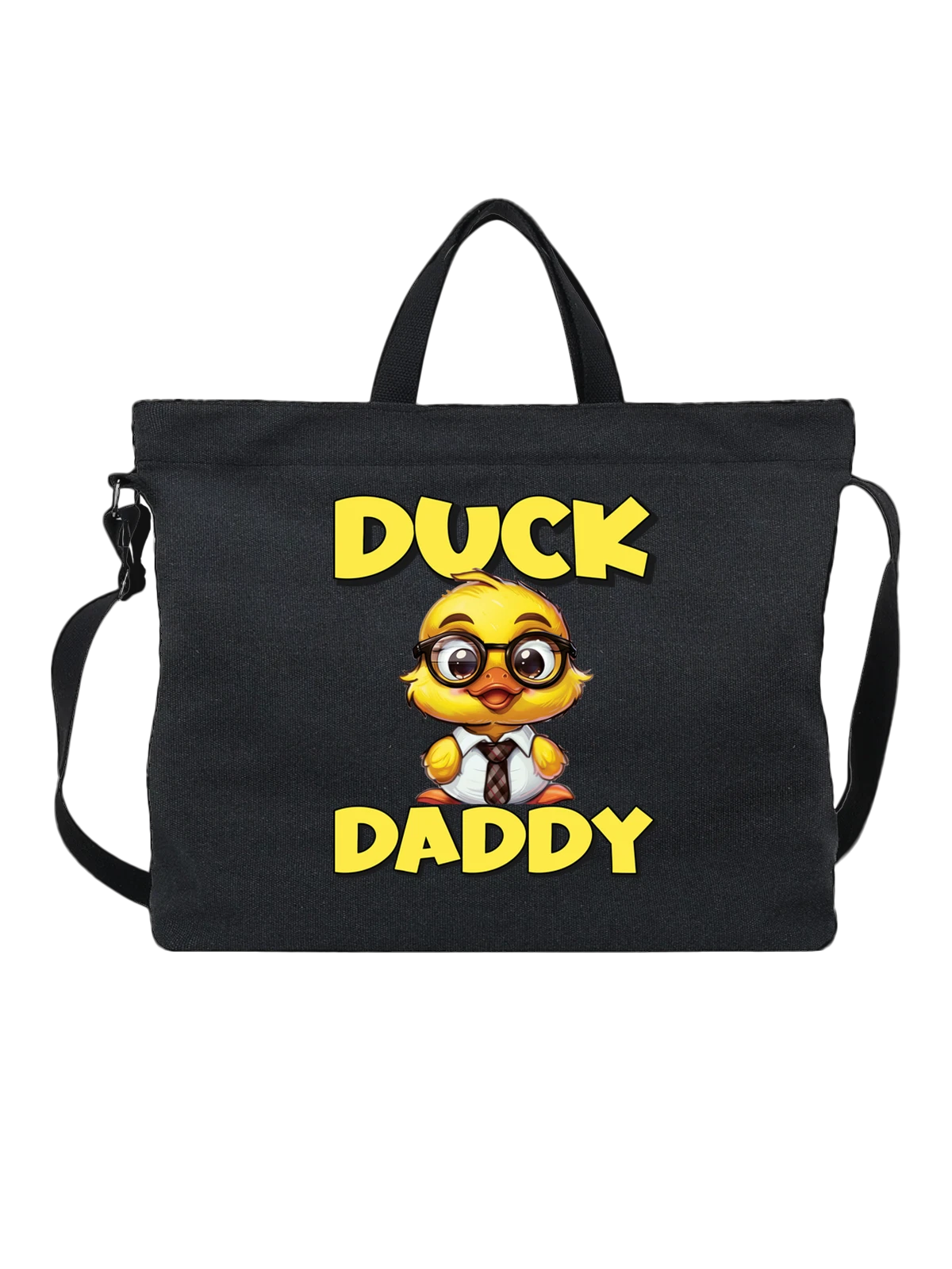 Сумка Утенок в очках и галстуке Ducky Daddy чёрная с принтом — рубашка — Чёрная, фото 1