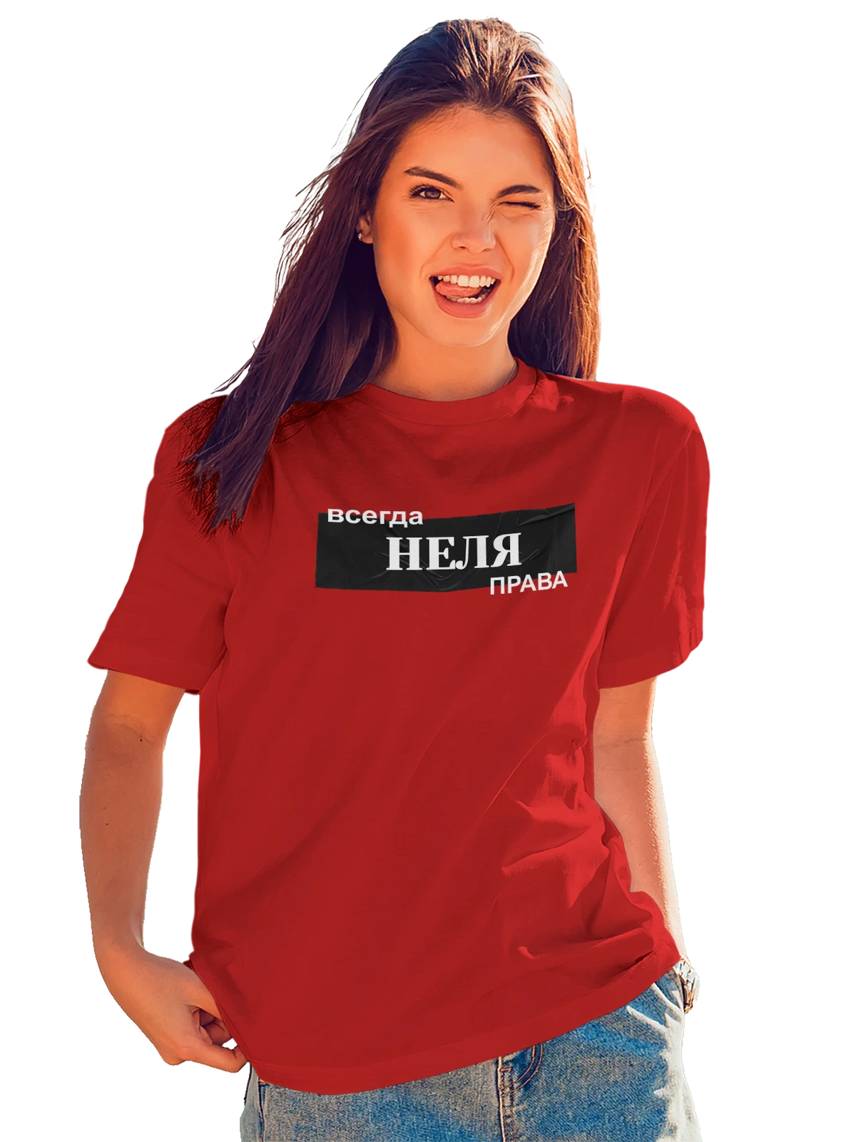 Футболка с именем Неля красная с принтом — персональный подарок — Красная, фото 1
