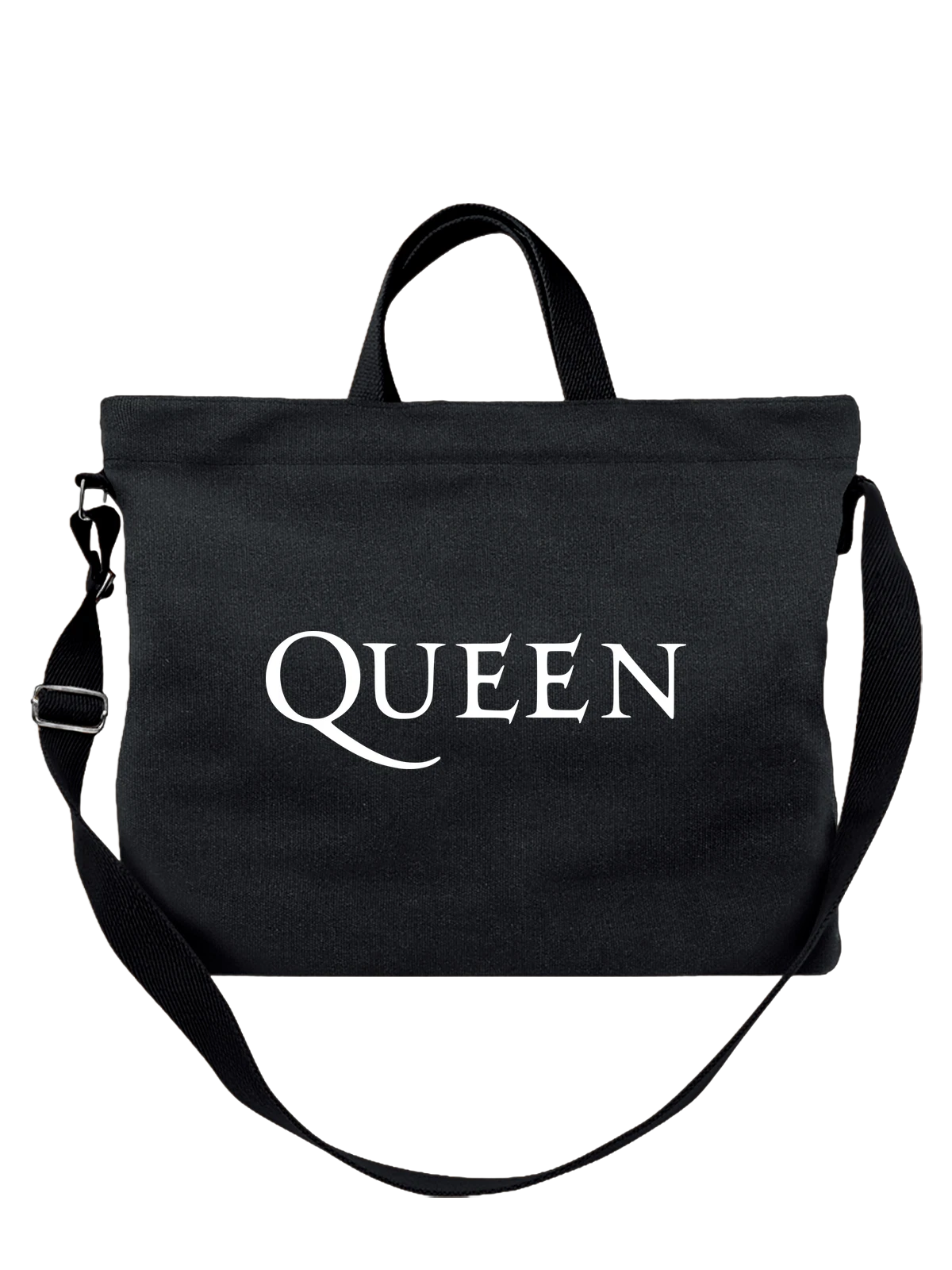 Сумка Queen Квин логотип чёрная с принтом — футболка с принтом — Чёрная, фото 1