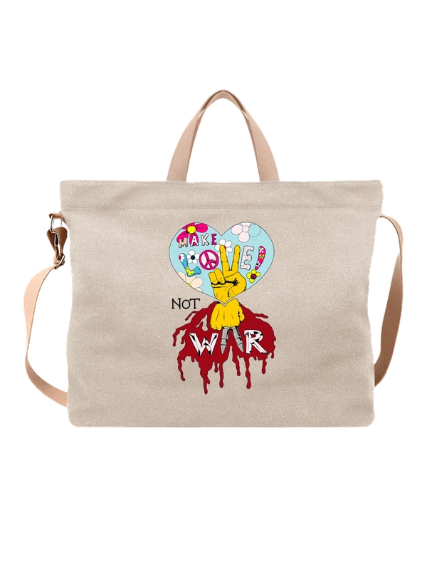 Сумка со знаком мир make love not war — Белая, фото 1
