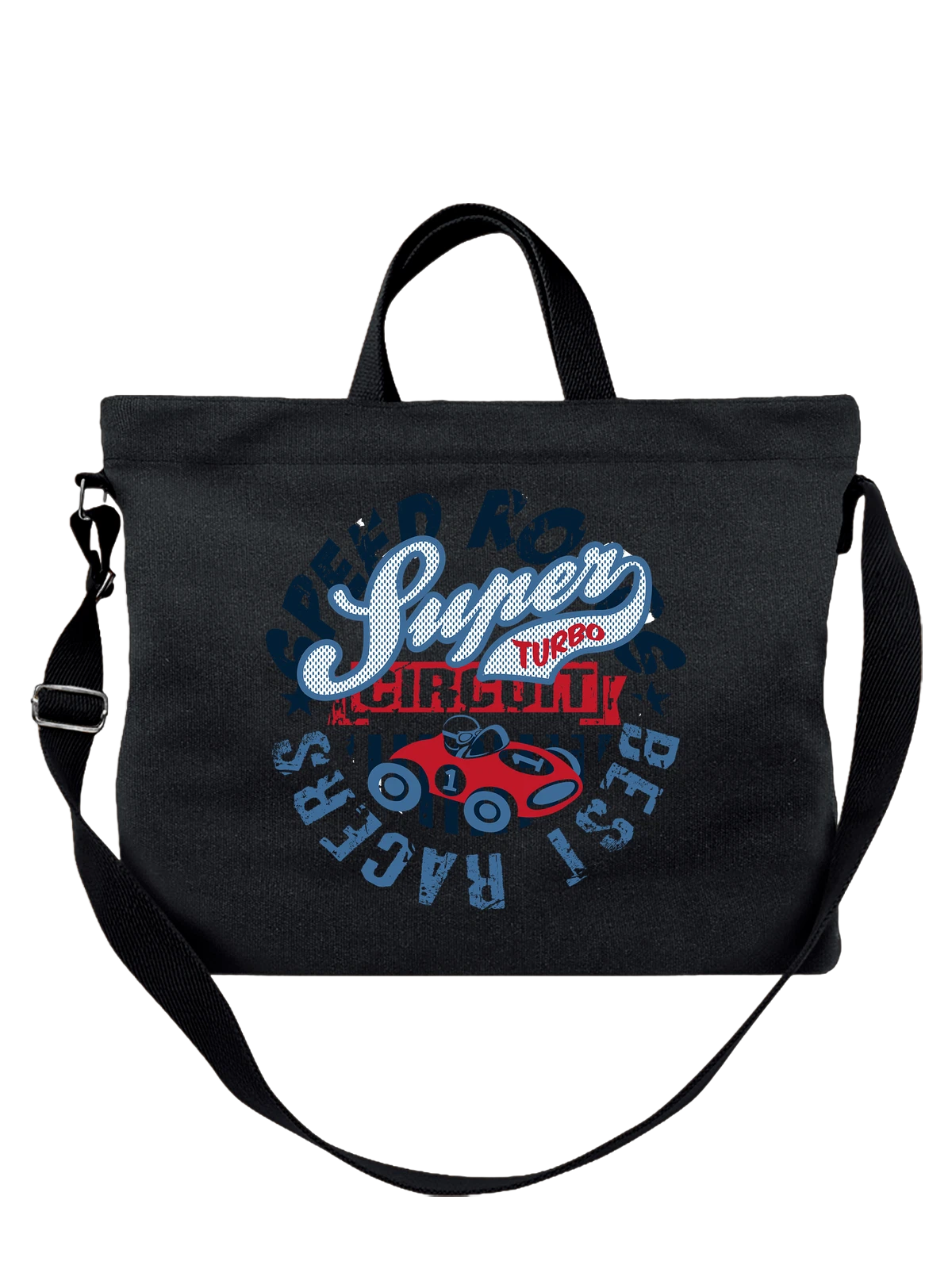 Сумка с гоночным авто super turbo racing чёрная с принтом — мотоцикл — Чёрная, фото 1