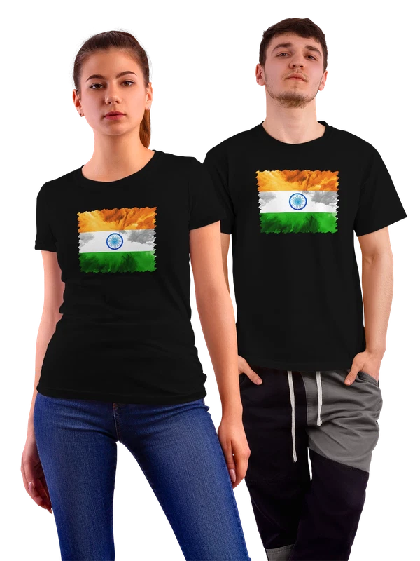 Футболка Трехцветный флаг Индийский — Чёрная, фото 1