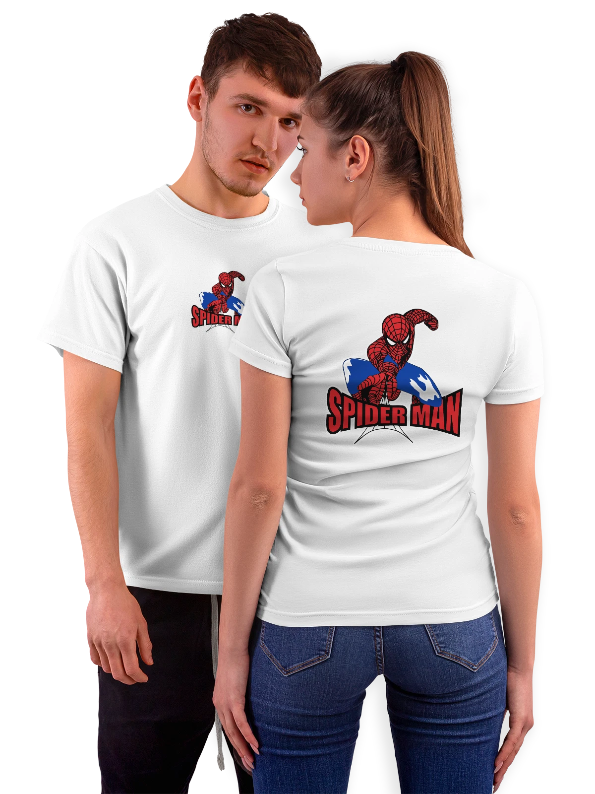 Футболка Spider Man Человек Паук с логотипом белая с принтом на спине — красно синий герой — Белая, фото 1