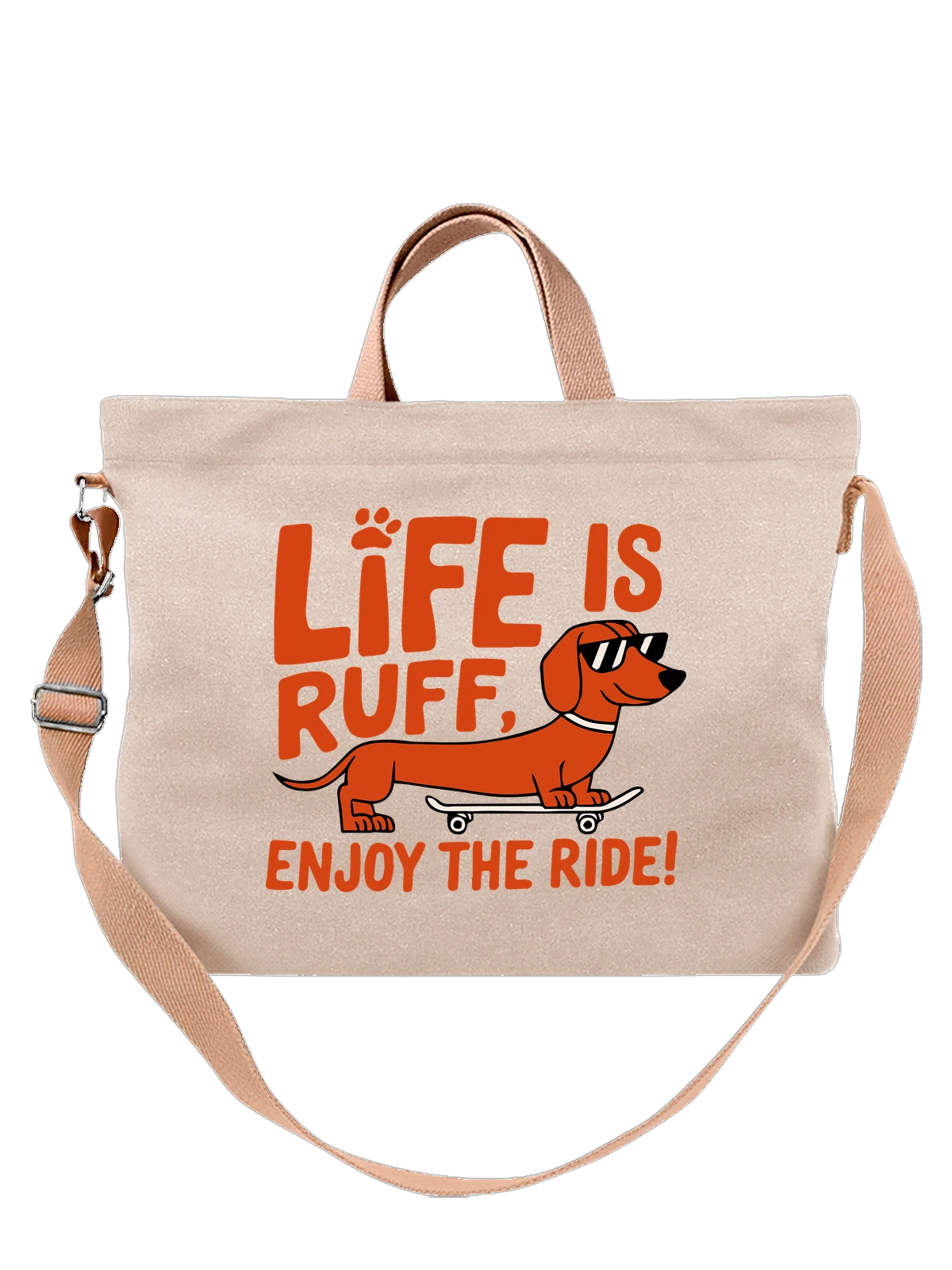 Сумка Такса enjoy the ride белая с принтом — кинология — Белая, фото 1