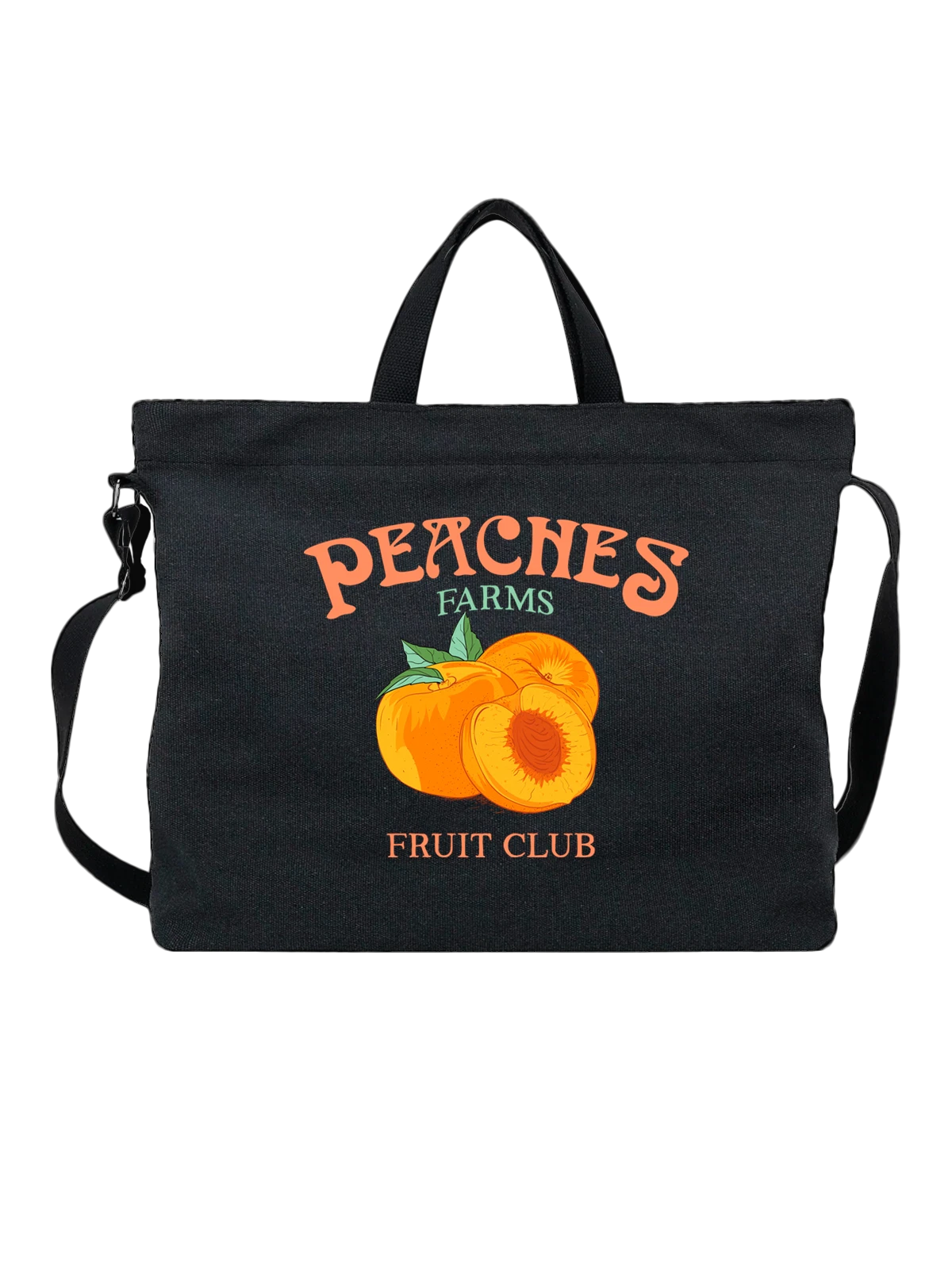 Сумка Персики peaches чёрная с принтом — растительная пища — Чёрная, фото 1