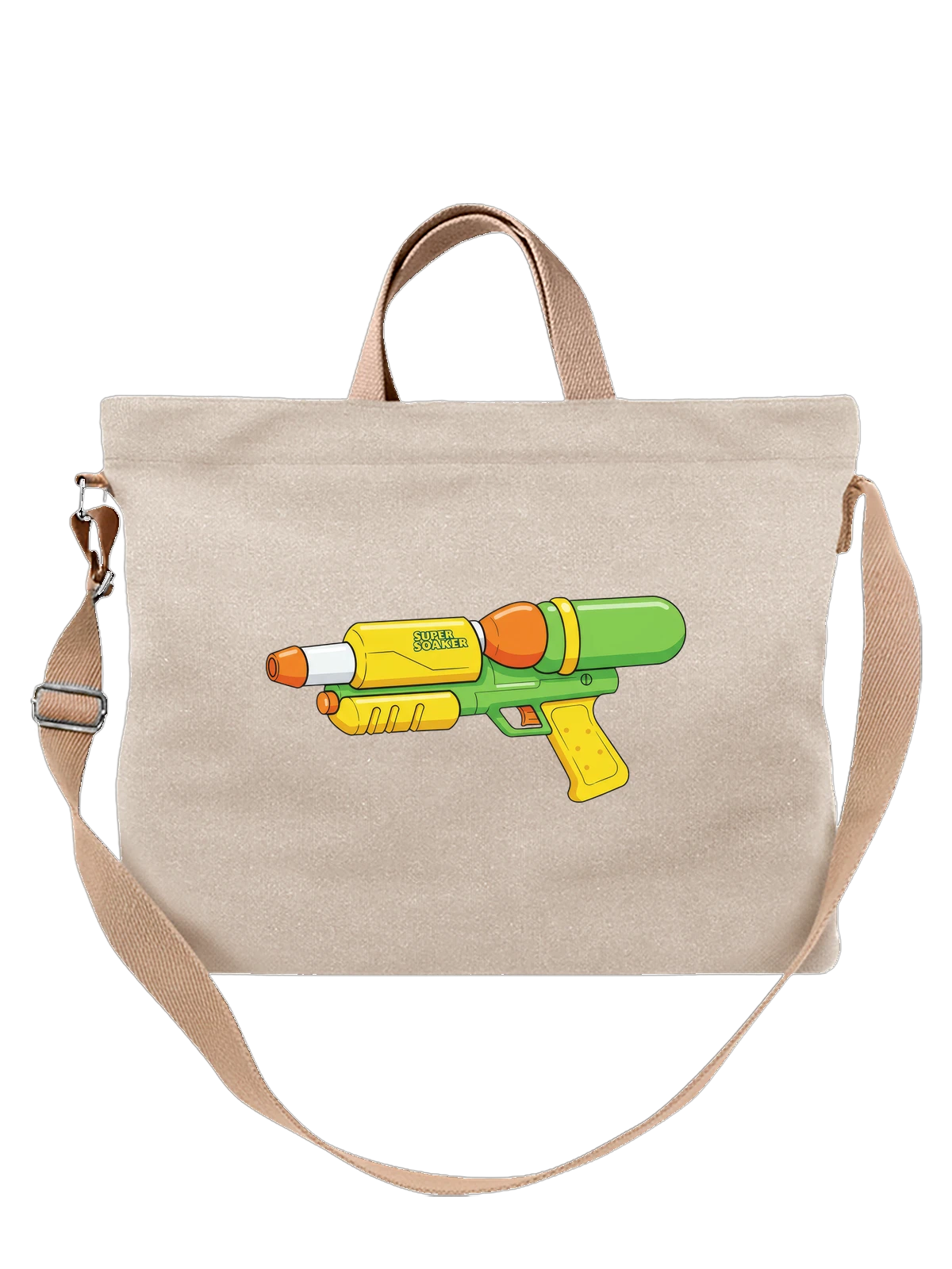 Сумка бежевая с принтом Водяной пистолет Super Soaker зеленый — детская игрушка — Бежевая, фото 1