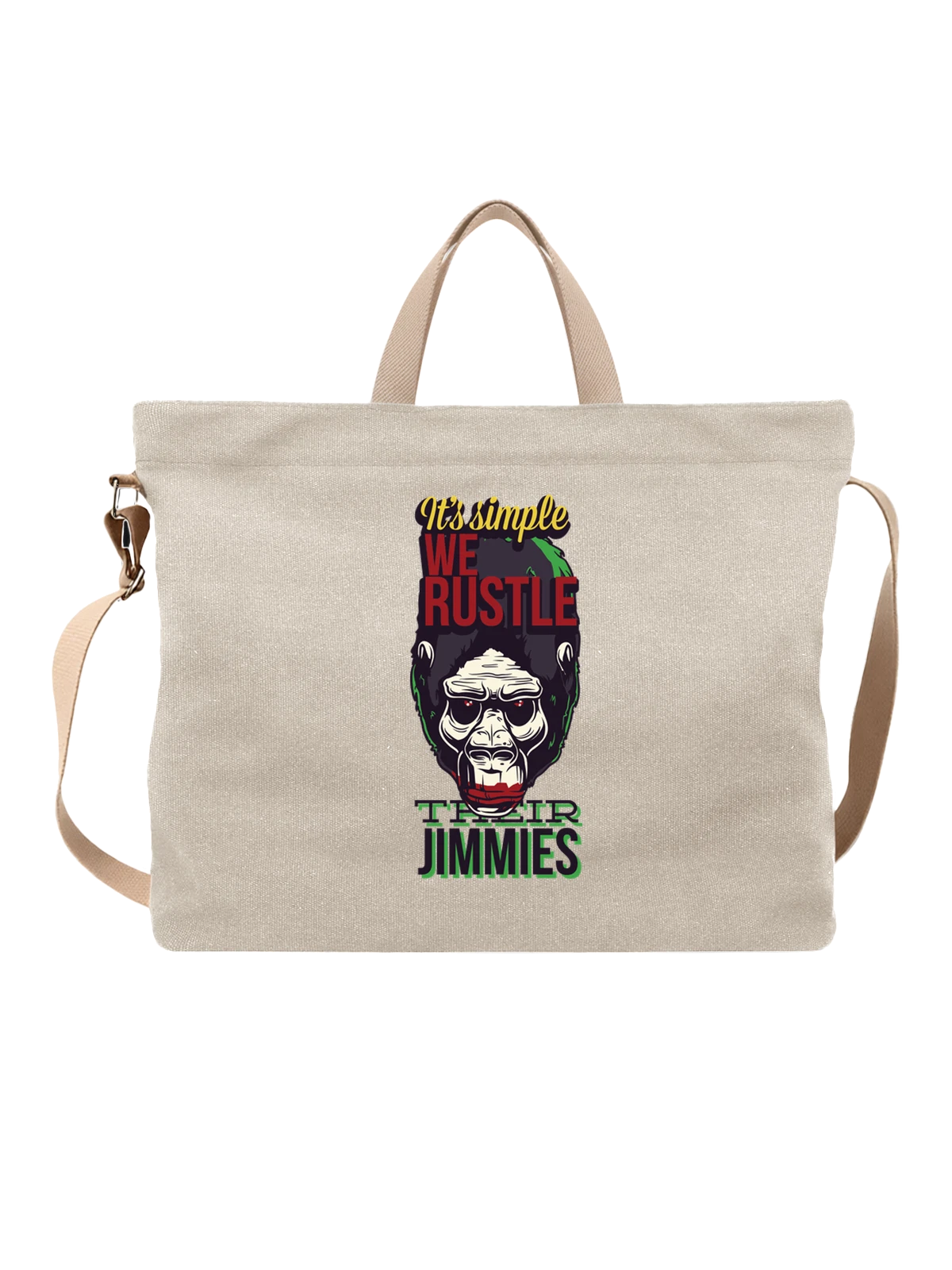 Сумка бежевая с принтом Обезьяна с надписью Its Simple We Hustle — hustle — Бежевая, фото 1